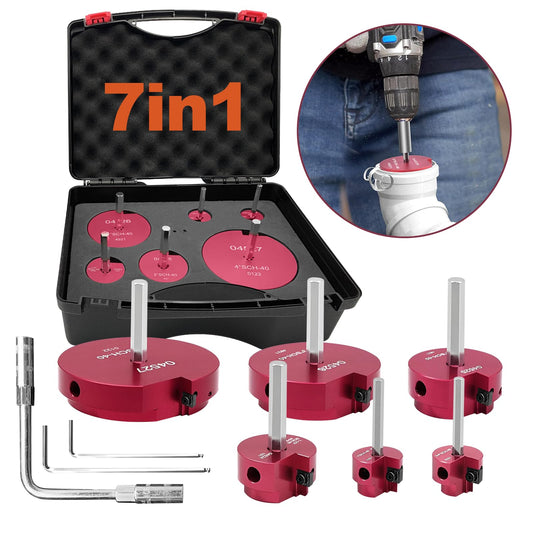 6 Piece Plastic Pipe Fitting Reamer Kit With A Socket Wrench, 0.75" 1" 1.5" 2" 3" 4 Inch PVC Pipe Reamer Tools Contain PPR75, PPR100, PPR150, PPR200, PPR300, PPR400, Fit Standard 3/8" & 1/4" Drills