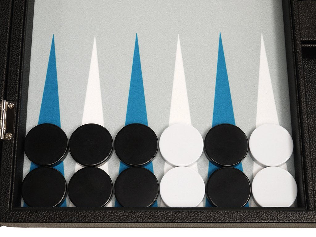 19-inch Premium Backgammon Set - Large Size - Black with White and Astral Blue Points