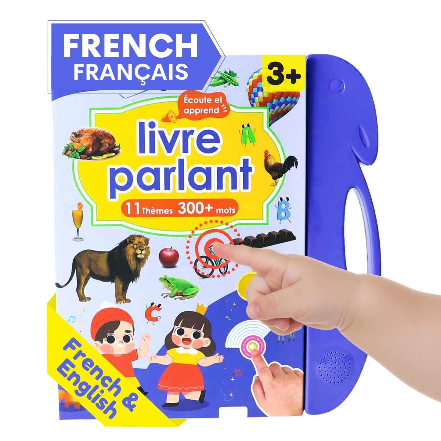 ZeenKind French English Sound Book for Kids 2 3 4 5 6 Years Old, Learn French Interactive Audio Learning Books for Toddlers, Francais Educational Electronic Toy