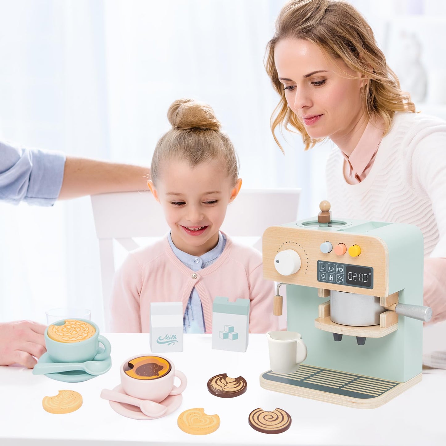 JugueteLand Kids Coffee Maker Playset, 23PCS Wooden Kitchen Toys, Play Kitchen Accessories for Toddler, Espresso Machine Playset Montessori Kitchen Toy, Gift for Boys and Girls 3 4 5 Years