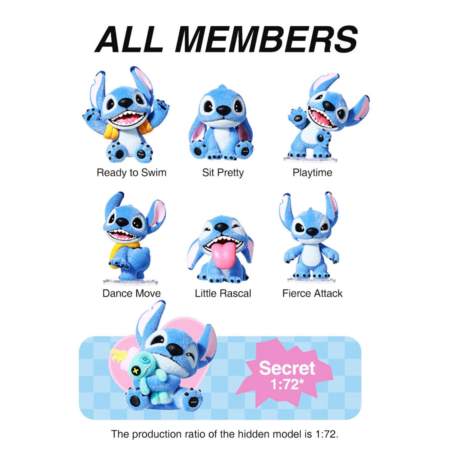 MINISO Disney Lilo & Stitch Flocked Plush Toy Surprise Box Figure Model Stitch Blind Box Toy Collectible Toy Surprise Figures for Room Decorations, Birthday Gifts (Random)