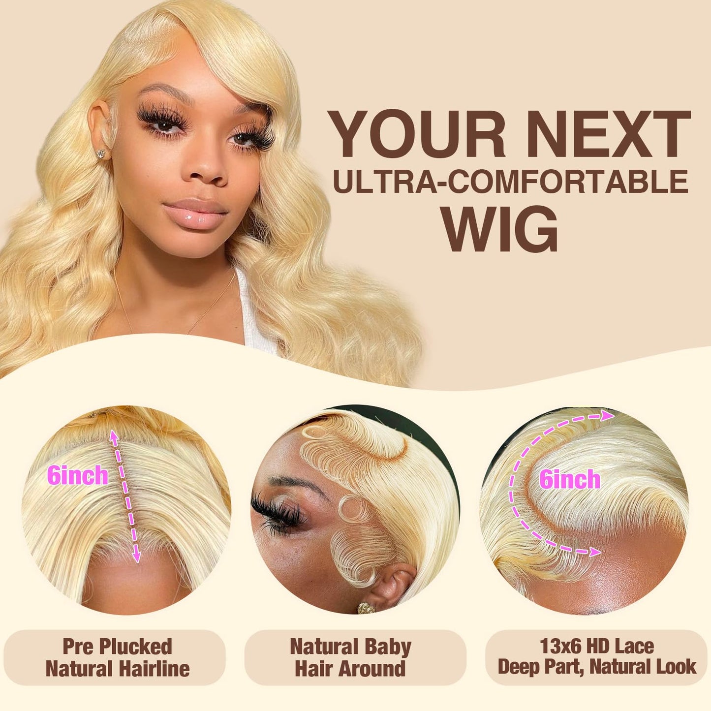 NKMR 613 13x6 Lace Front Wig Human Hair Blonde Wig Human Hair 180 Density HD Transparent Body Wave Lace Front Wigs Pre Plucked with Baby Hair(28Inch)
