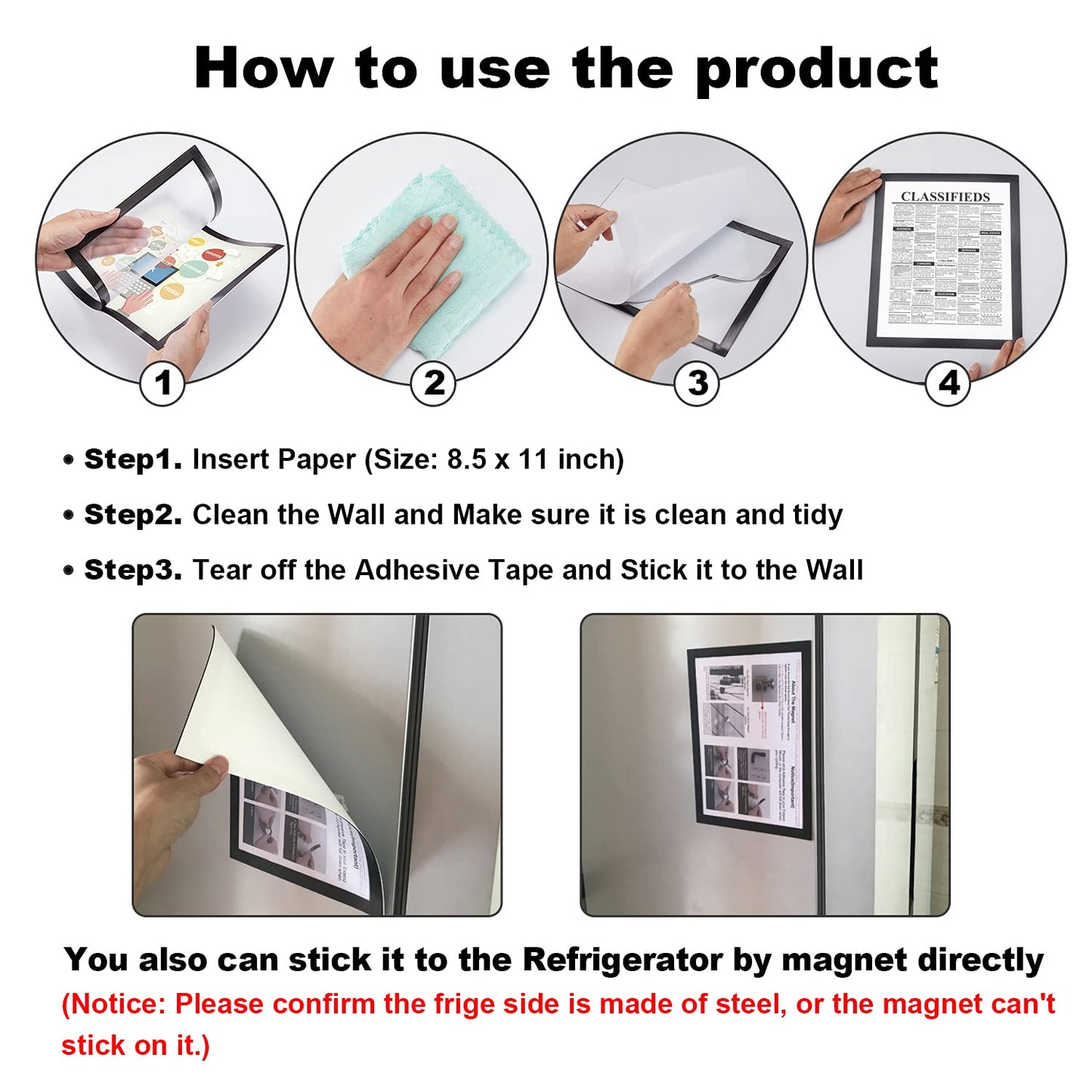 30 Pcs Magnetic Signs Holder, for 8.5" x 11" Letter, Sturdy PVC Magnet Document Holder, Magnet Picture Poster Frame, Can Self-Adhesive Wall/Door/Window or Magnetic for Refrigerator