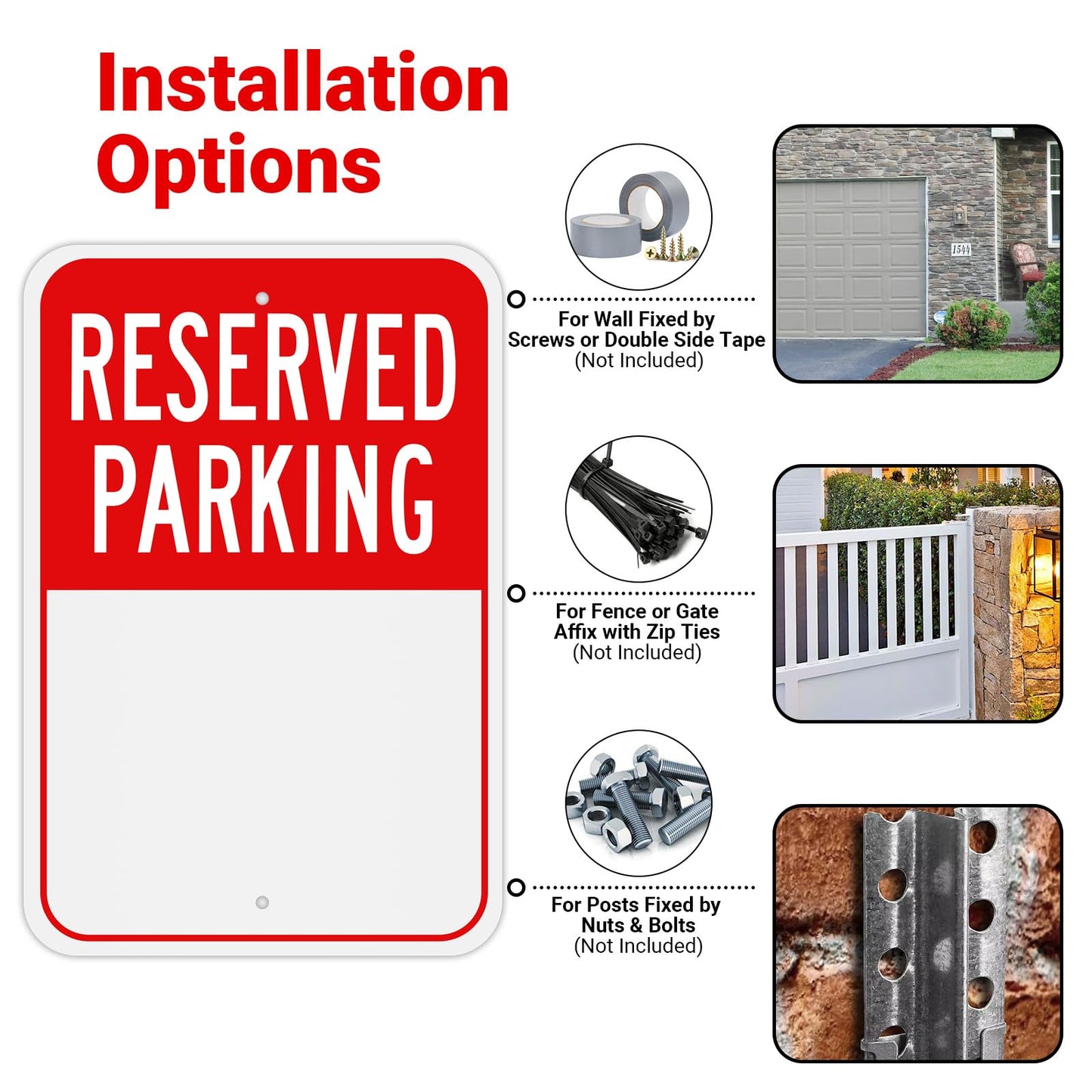 (4 Pack) Large Reserved Parking Sign, 18"x12" Reflective Aluminum Metal Write-On Sign, Rust-Free, Weather Resistant, Weatherproof, Easy to install