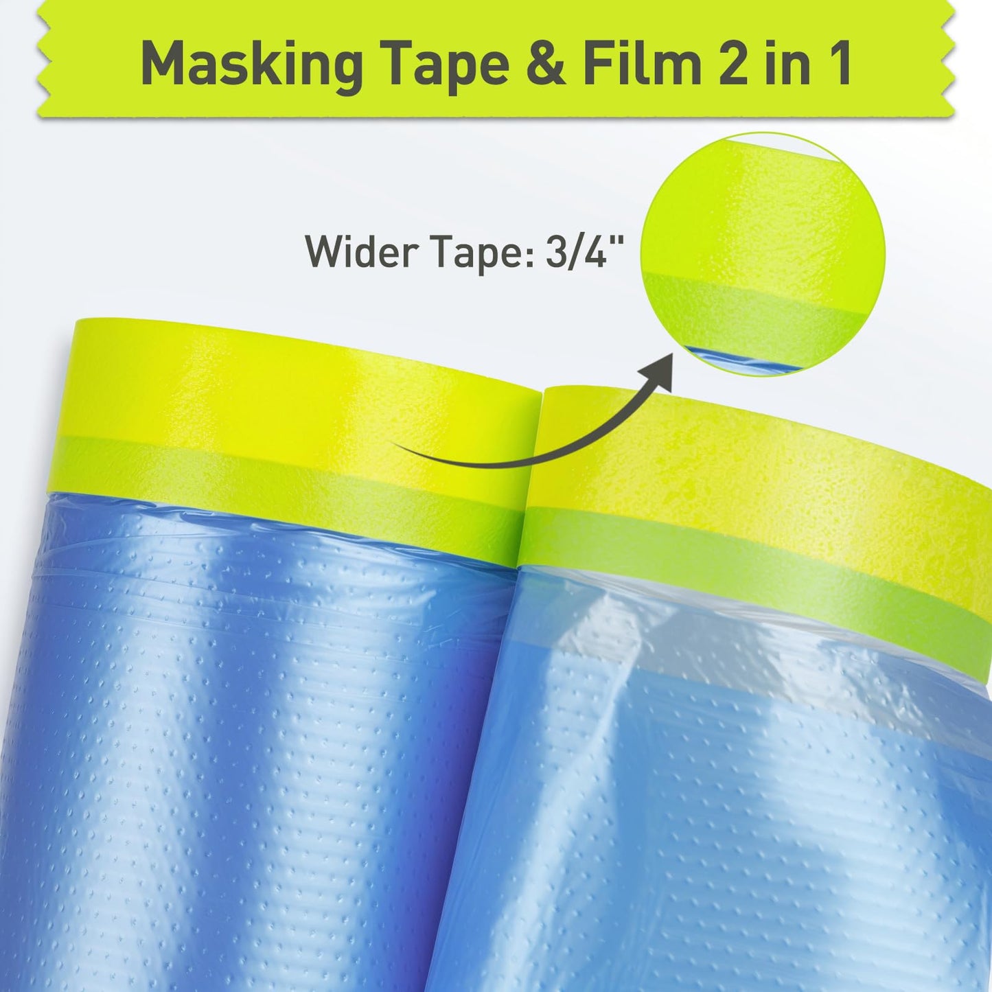 Tangibay Pre-Taped Masking Film for Painting - 22" x 66' Painters Plastic Sheeting with Automotive Paint Tape and Drape for Covering Cars, Walls, Windows and Furniture Protection (12 Rolls)
