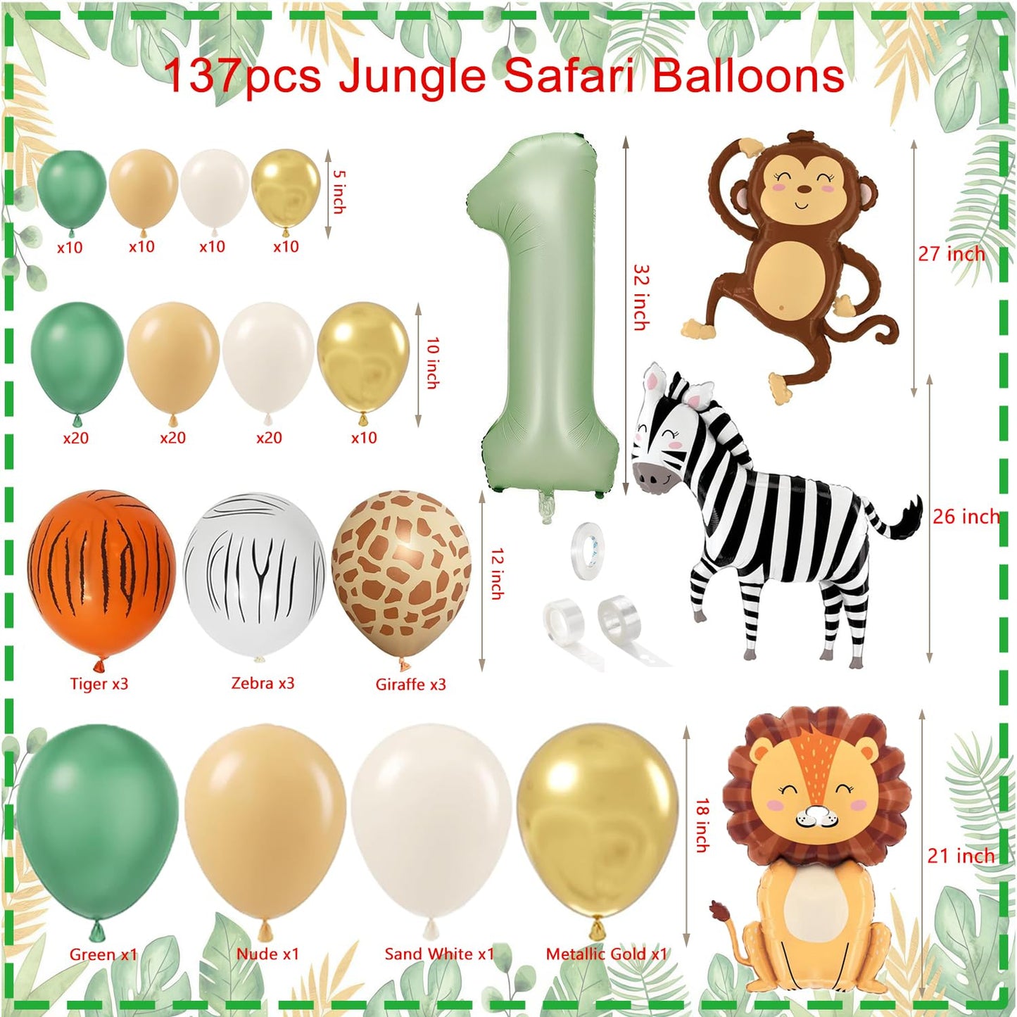 Wild One Birthday Decorations,Jungle Safari Animal Theme First Birthday Decorations Baby Shower Party Supplies for Boy Girl Photo Banner, Balloon Box, Balloons Garland, High Chair Banner, Backdrop