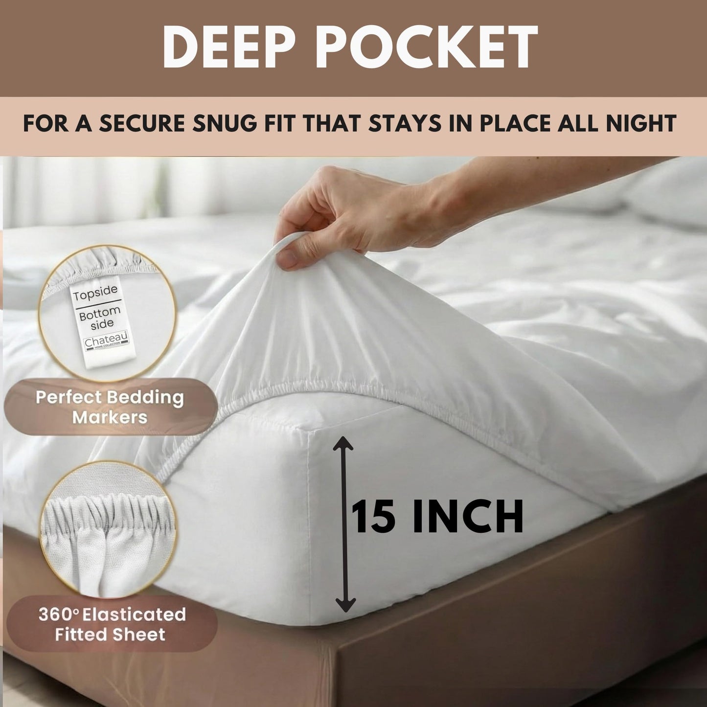 CHATEAU HOME COLLECTION Egyptian Cotton Sheets Queen Size Bed Set, 400 Thread Count Queen Sheet Set, Luxury Sateen Weave Bed Sheets with 15" Deep Pocket, Soft & Naturally Cooling White Bedding