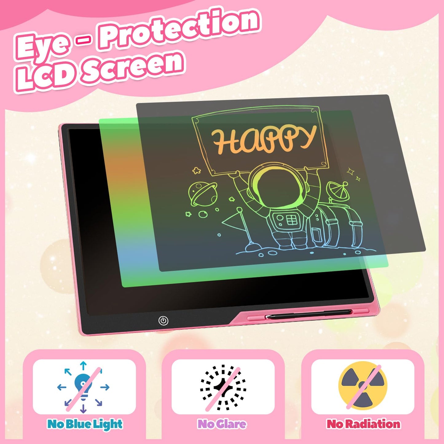 Kinayue LCD Writing Tablet for Kids, Rechargeable Doodle Board,Easter Basket Stuffers,Preschool Learning Toys Christmas Birthday Gift 3 4 5 6 7 Year Old Girls Boys (Pink, 21 Inch)