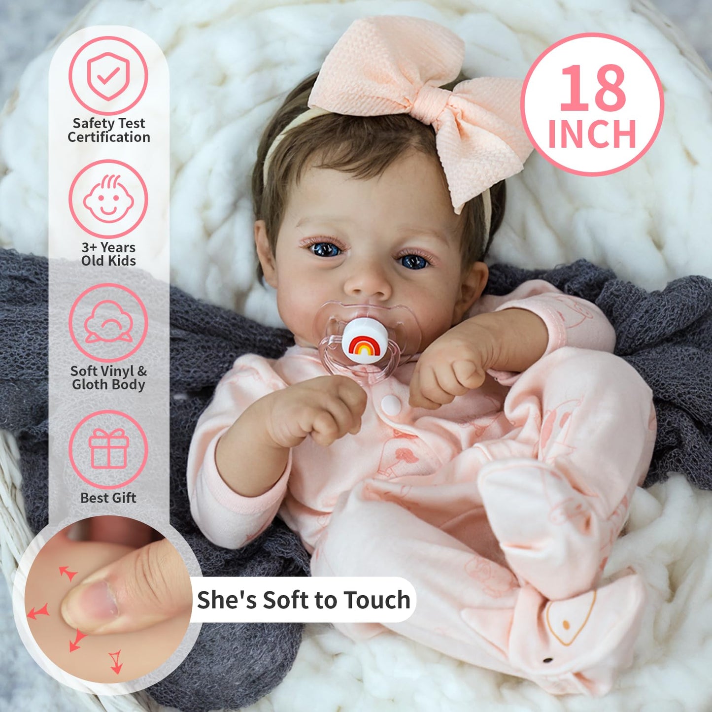 SCOM Realistic Reborn Baby Dolls - 18 Inch Lifelike Newborn Baby Dolls Adorable Girl, Real Life Baby Doll with Accessories, Soft Baby Doll Reborn Gift for 3+ Yrs Kids, Birthday, Christmas, Education