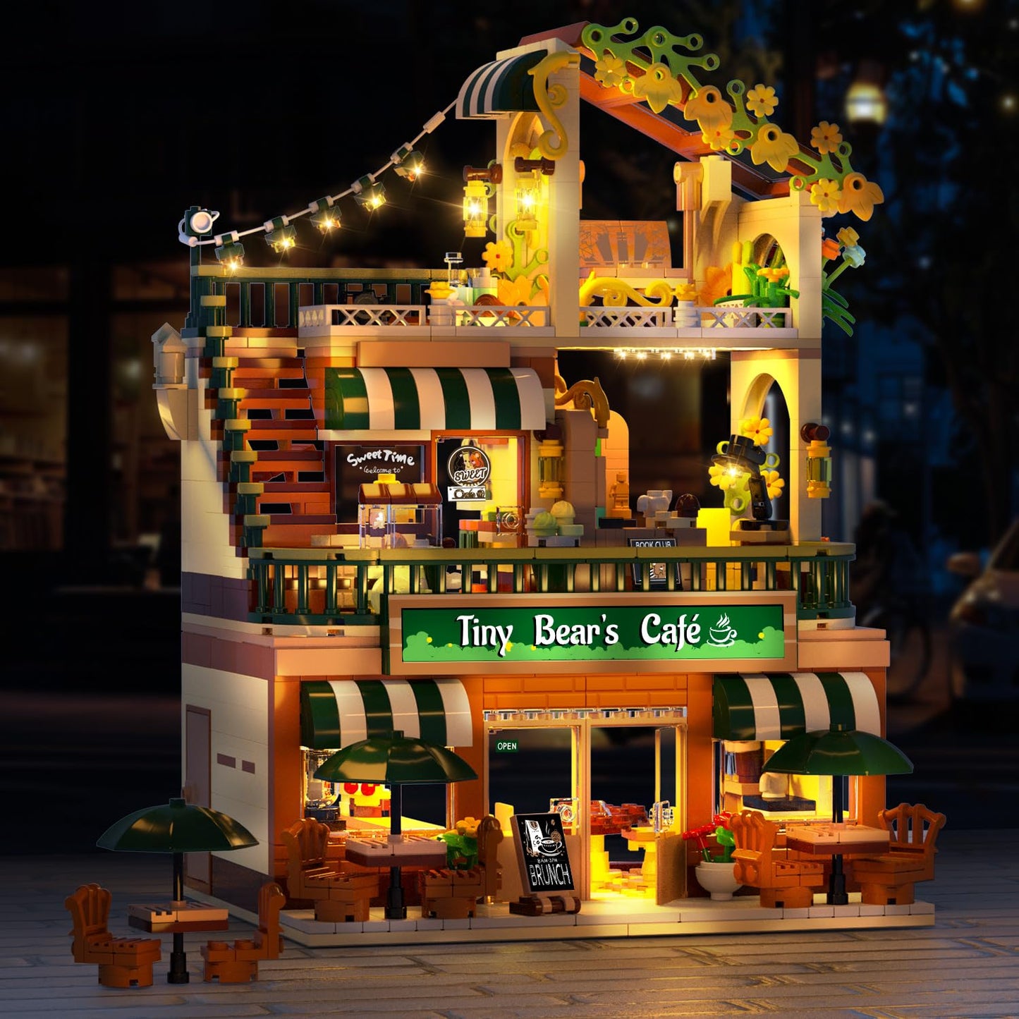 INSOON City Coffee House Building Set with Light, 1173 PCS Cafe Shop Building Block Toy with Ordering Counter Baking Room, Architecture Construction Model for Adults Teens Kids Boys Girls Ages 6-12+