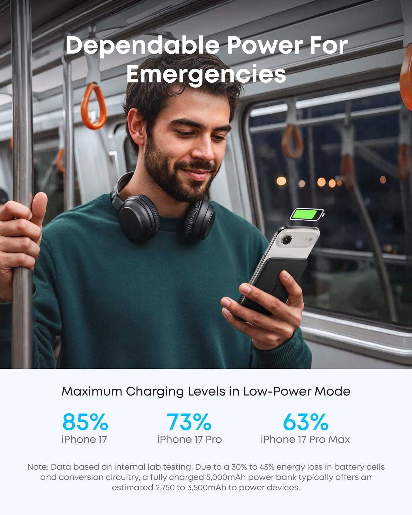 Anker Nano Power Bank, Ultra-Slim 5,000mAh Magnetic Battery Pack, Qi2 Certified 15W Max Ultra-Fast MagSafe-Compatible Portable Charger, Ergonomic Design, for iPhone Air/17/16/15 Series (Not for Pixel)