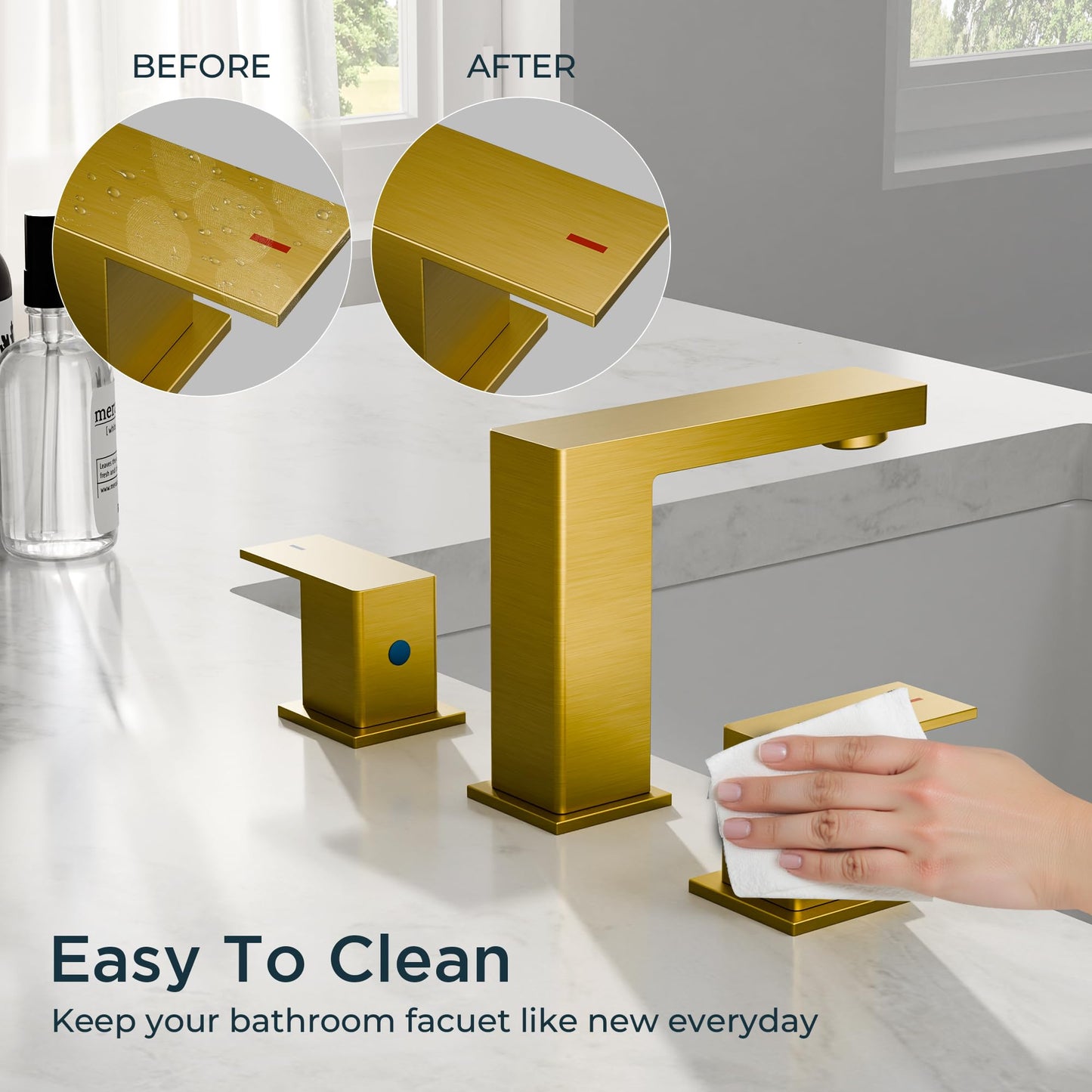 FORIOUS Brushed Gold Bathroom Vanity Faucet 3 Hole, 8 Inch Widespread Square Bathroom Sink Faucet with Metal Pop-Up Drain and cUPC Supply Lines Included for Restroom, Lavatory, Basin Sink