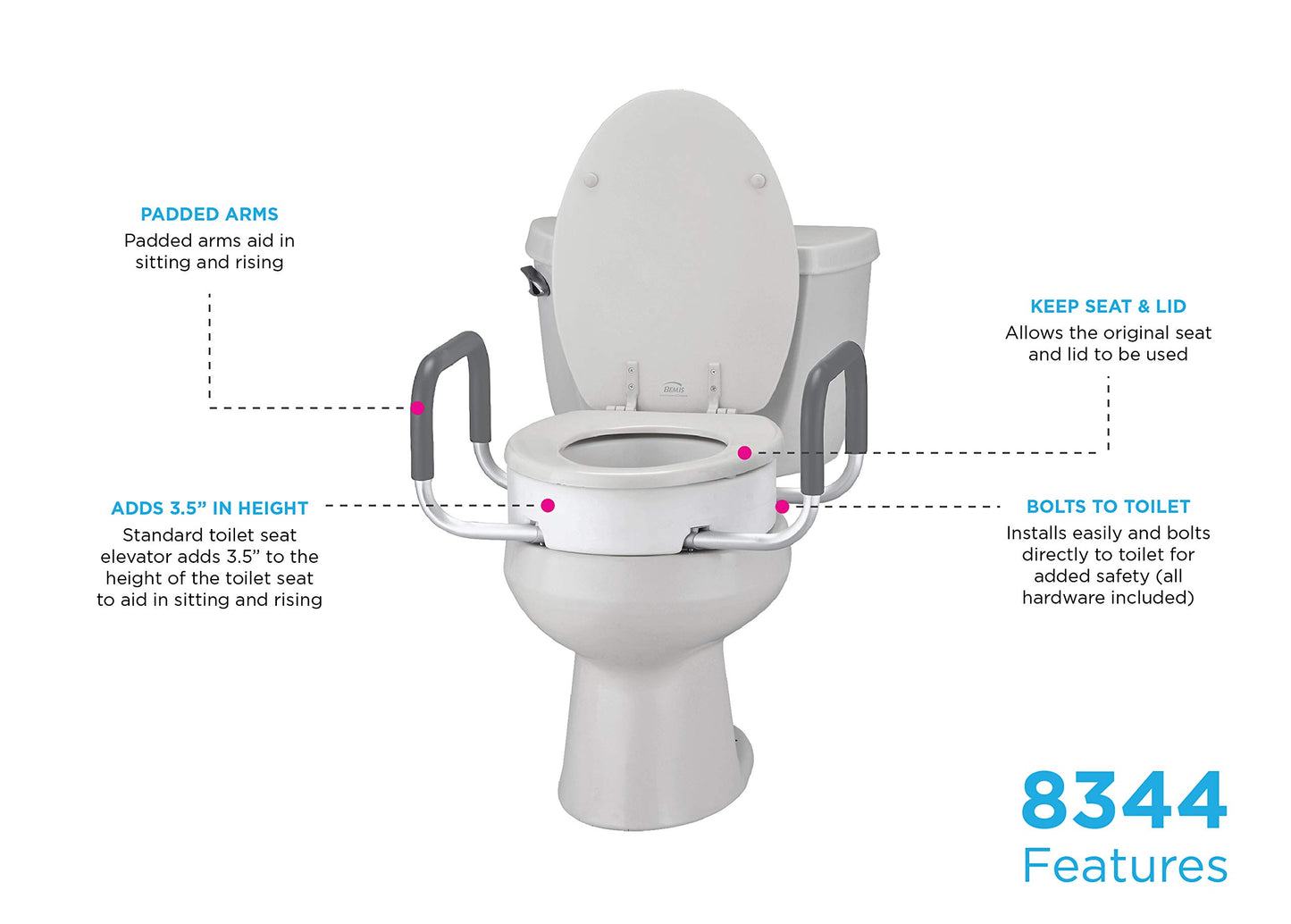 NOVA Medical Products Toilet Seat Riser with Handles, White
