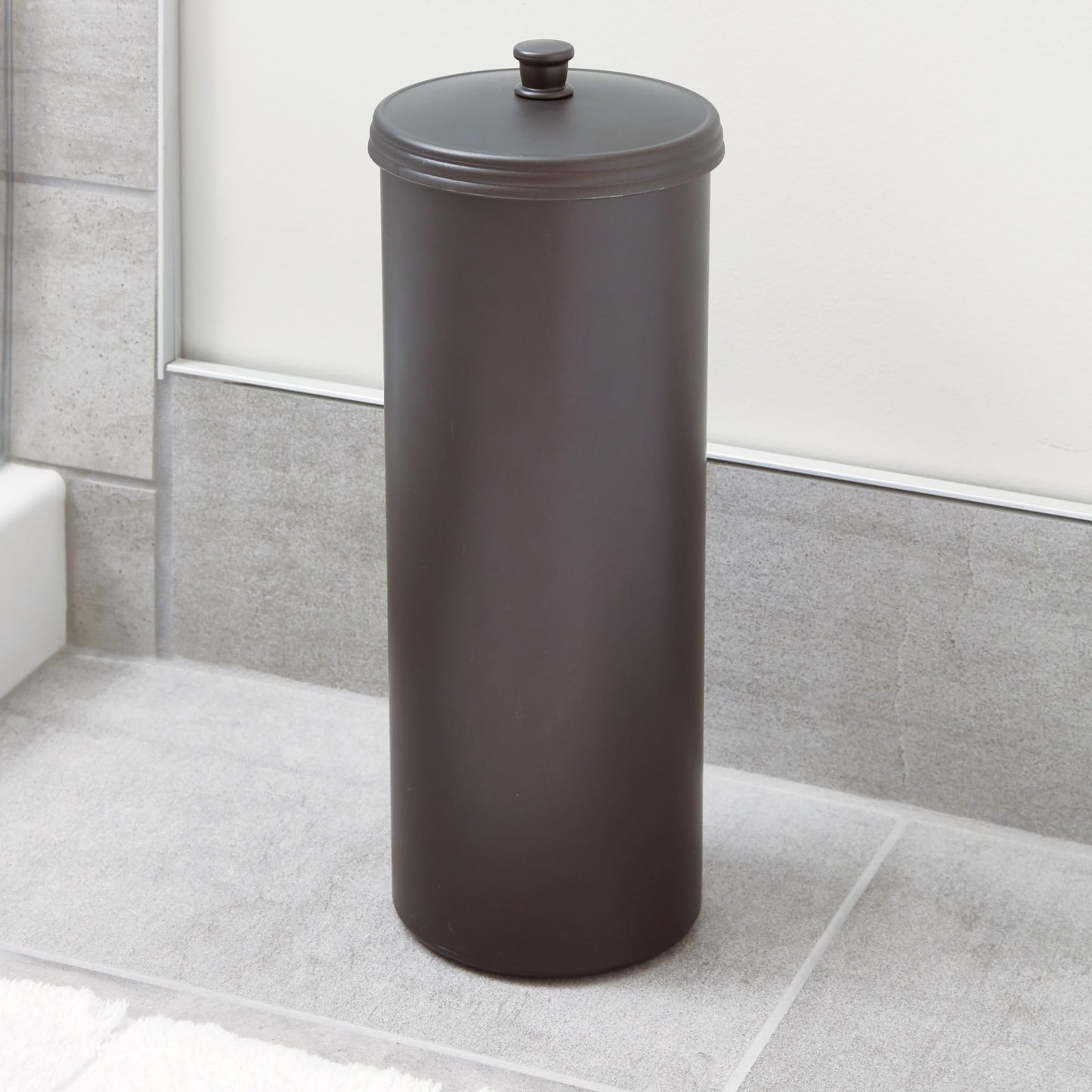 iDesign Freestanding Bathroom Toilet Paper Storage Holder with Lid for 3 Extra Rolls, 2-Pack, Bronze