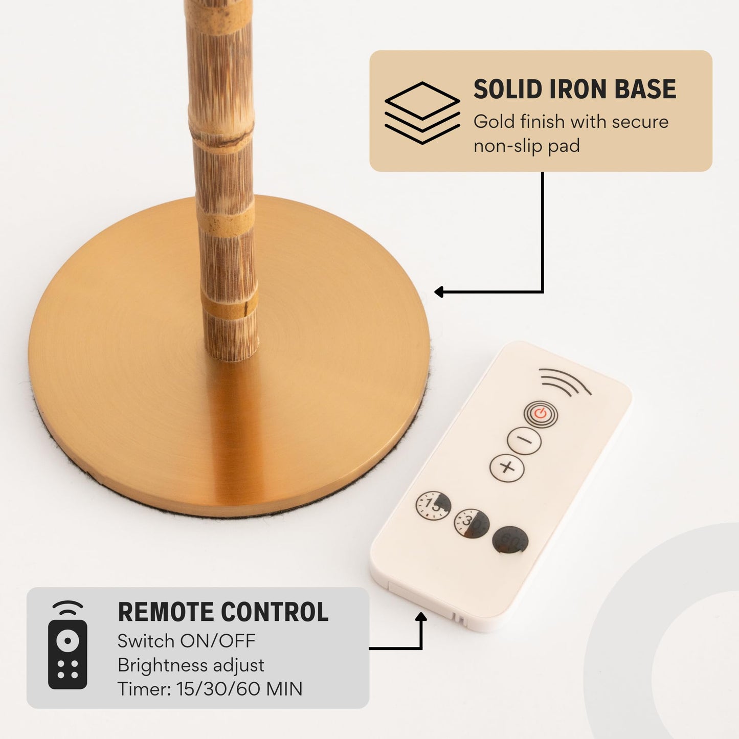LUXELYKOS Bamboo Cordless LED Table Lamp – Rechargeable 24-Hour Battery, Dimmable Warm Light, 15" Portable Wireless Lamp with Remote for Indoor/Outdoor Use, Home, Patio, Restaurant – Natural Rattan
