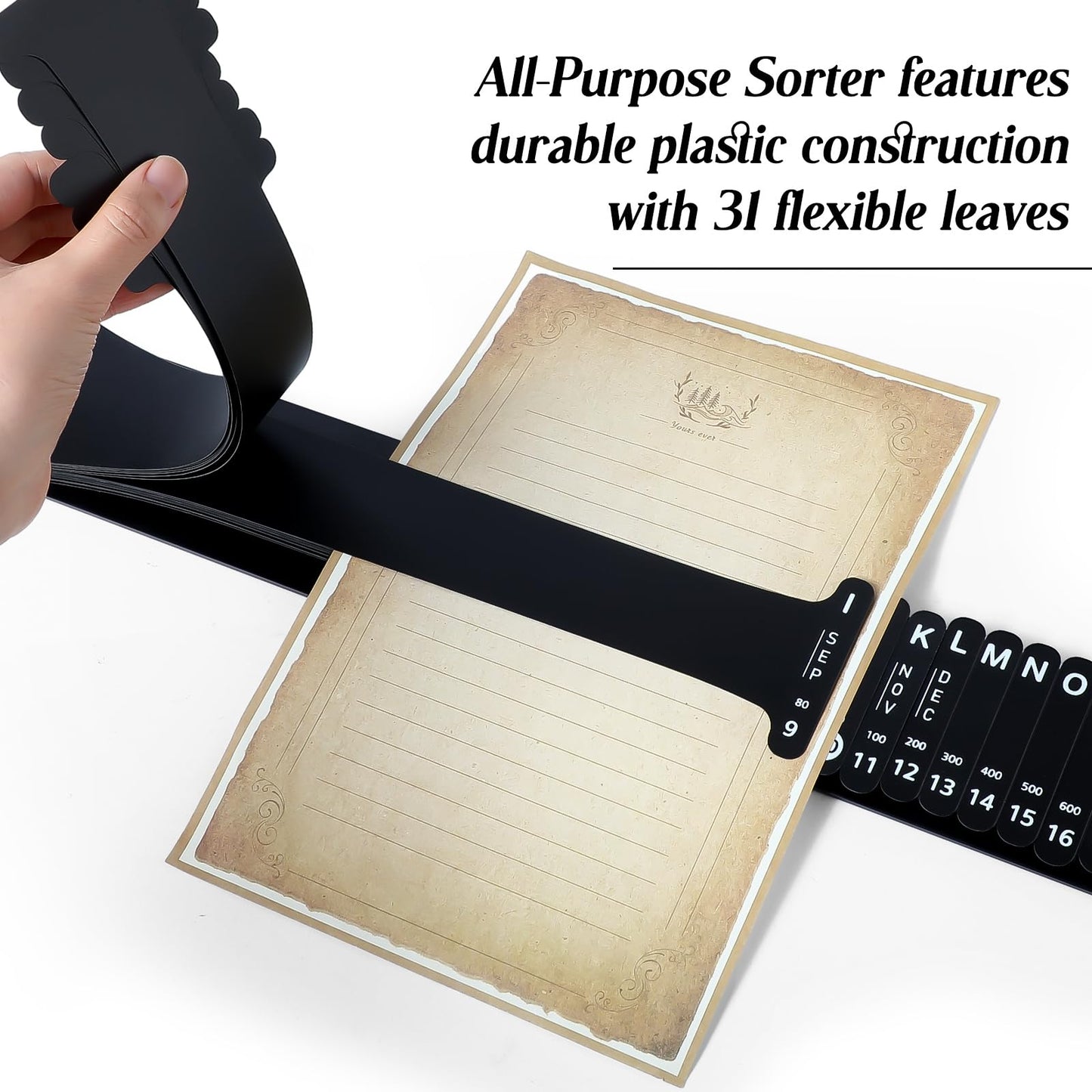 PerKoop Plastic All Purpose Document Sorter Alphabetical File Organizer Compact Upright Space Saving Paper Organizer for File Office, Black, 2.52 x 23.5 inches(2 Sets)