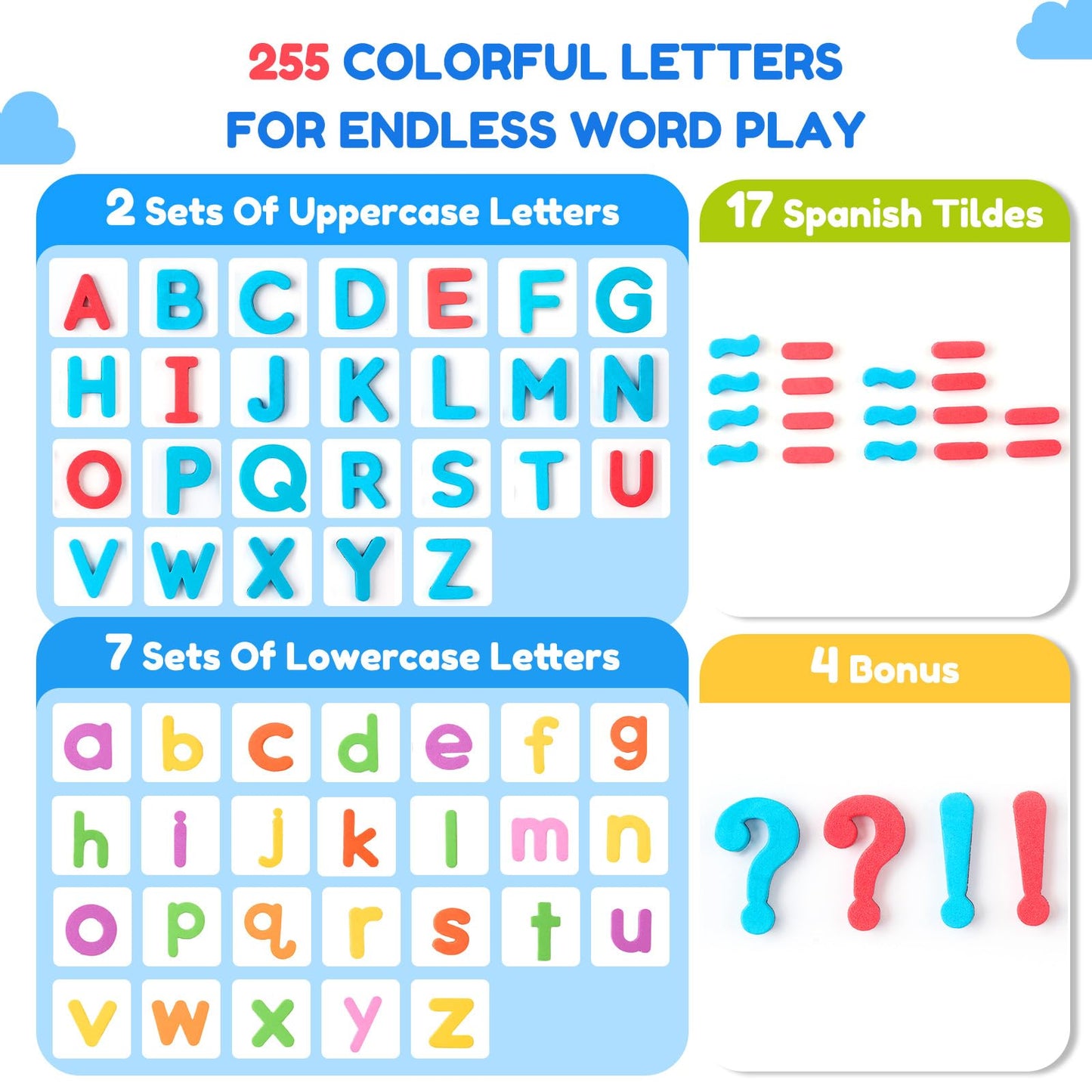 JoyCat Classroom English & Spanish Magnetic Letters Kit 234 Pcs with Double-Sided Magnet Board - Foam Alphabet Letters for Preschool Kids Spelling and Learning - Fridge Magnets ABC Education Toys