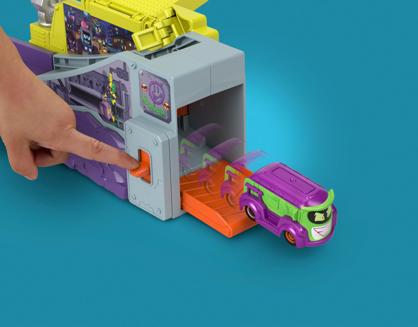 Fisher-Price DC Batwheels Toy Car Playset, Legion of Zoom Launching HQ with Ramp & Launcher plus Prank The Joker Van, Ages 3+ Years