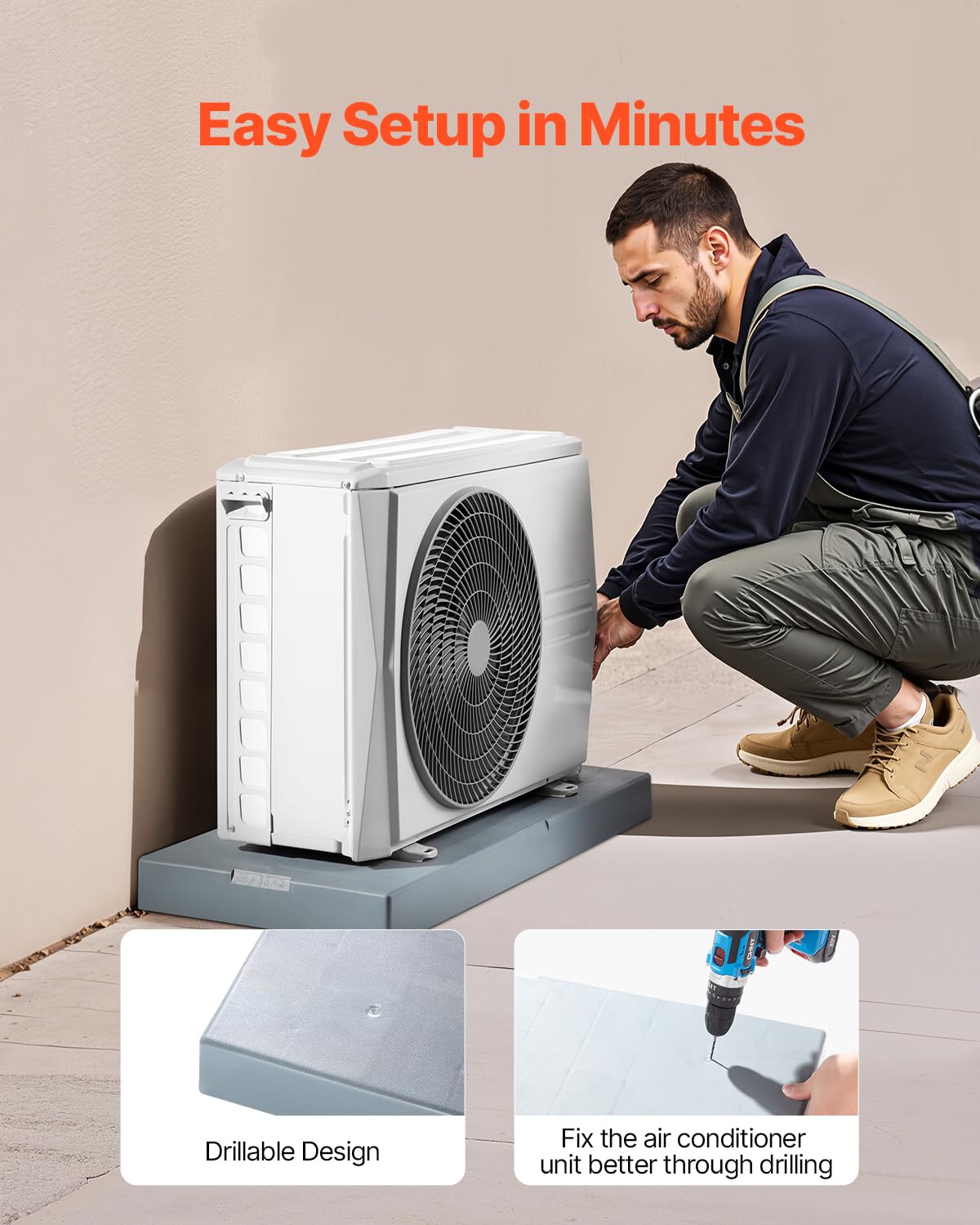 VEVOR Mini Split Pad, for 9000-36000BTU Ductless Air Conditioner Heat Pump Systems, 38 x 18 x 3 inch Plastic Outdoor Condenser Equipment Anti-Vibration Pads for Heat Pump System, Max Load 400 lbs