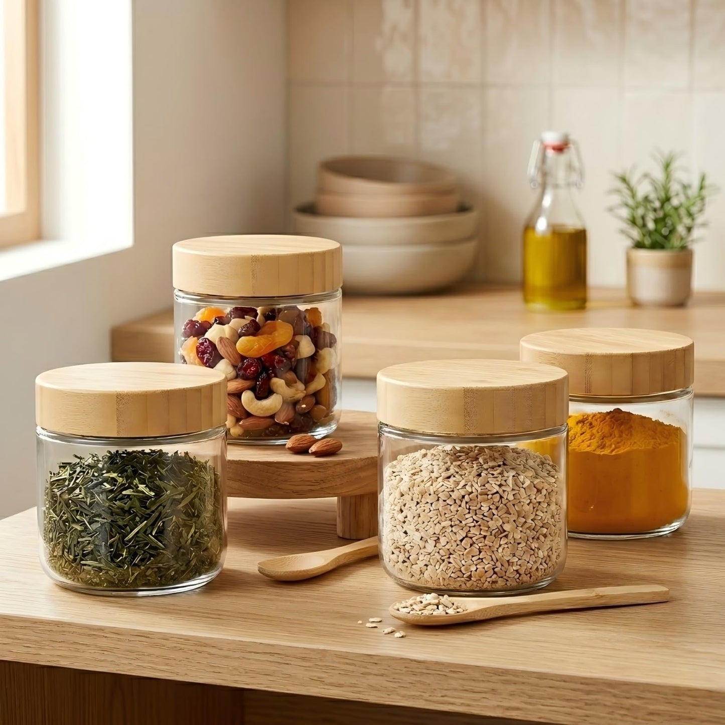 TBWIND 12 Pack 10oz Glass Jars with Bamboo Lids, Spoons, Airtight Overnight Oats Containers, Salad & Yogurt Storage, Mason Jars for Snacks, Spices, Meal Prep – Reusable