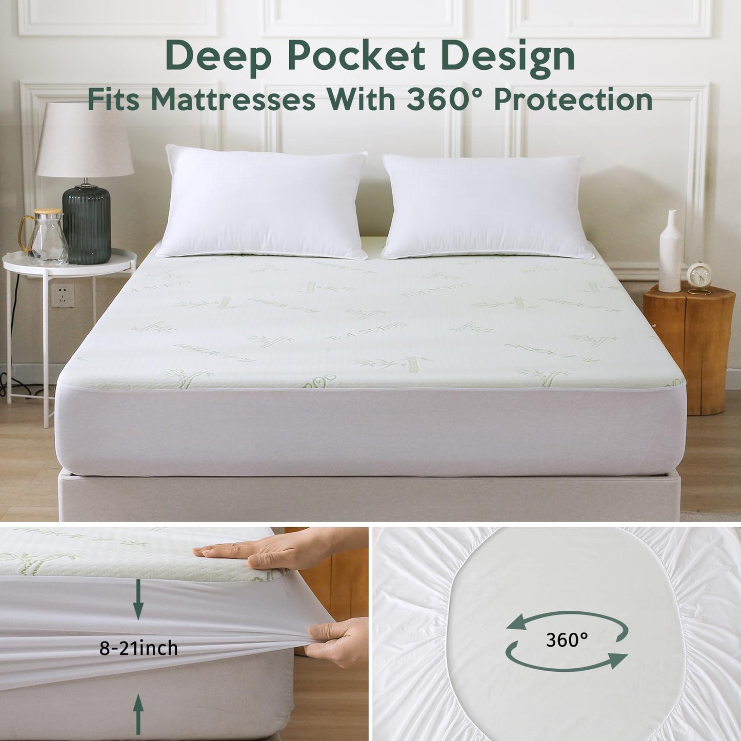 MUXHOMO 2 Pack Mattress Protector Full Size Bed, 100% Waterproof Mattress Cover, Cooling and Breathable Bed Pad Cover, Deep Pocket 8"-21"