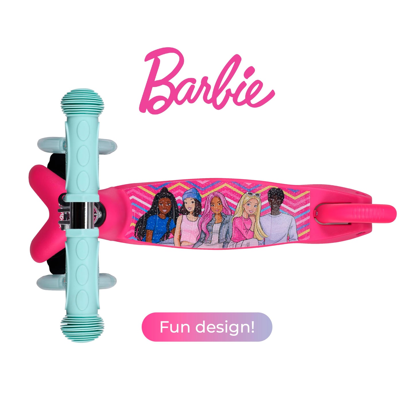 Barbie Self Balancing Kick Scooter with Light Up Wheels, Extra Wide Deck, 3 Wheel Platform, Foot Activated Brake, 75 lbs Limit, Kids & Toddlers Girls or Boys, for Ages 3 and Up