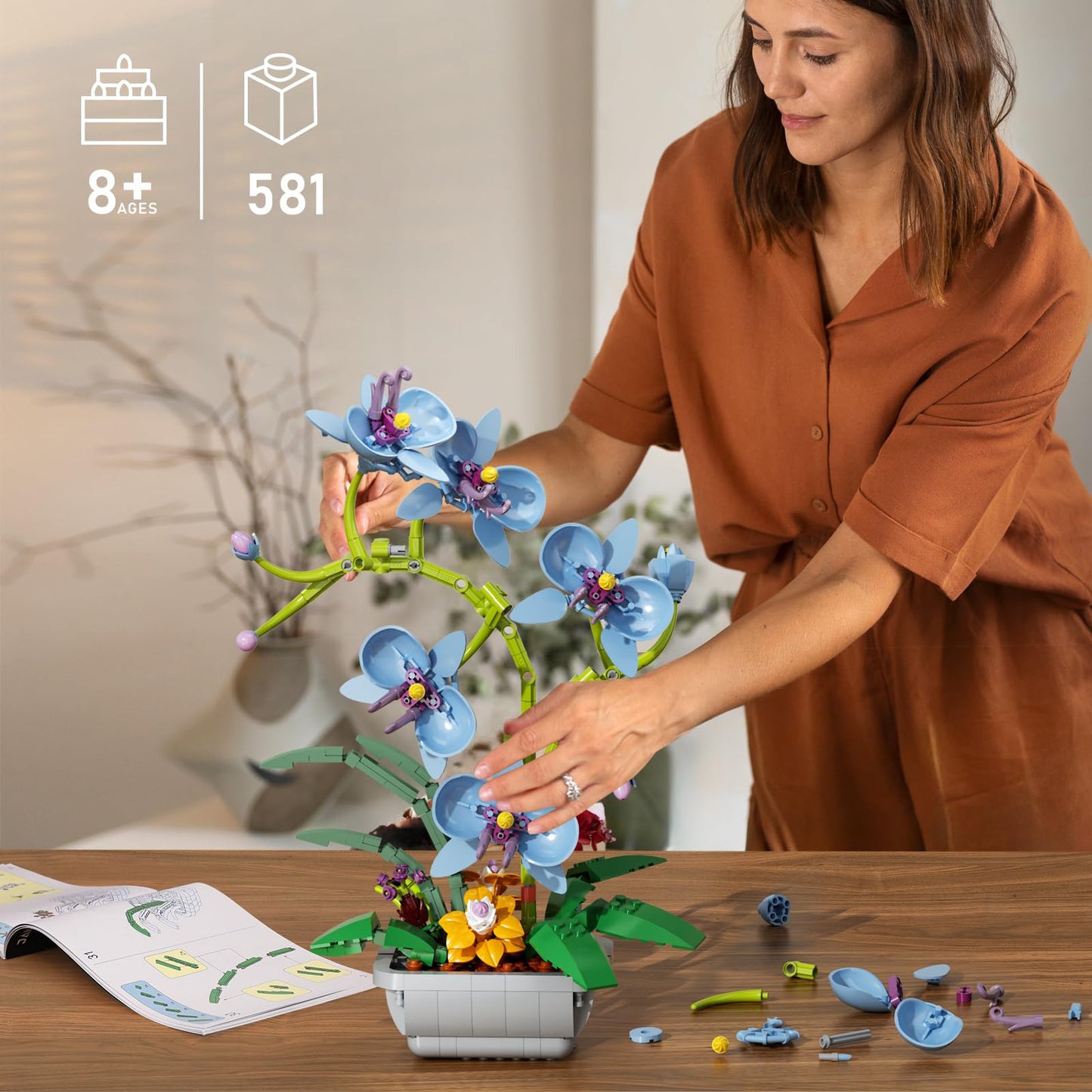 itshWOee Blue Orchid Flowers Bouquet Building Set, Botanical Collection Artificial Plant for Home Décor, Ideal Gifts for Mother's Day, Anniversary, Birthday