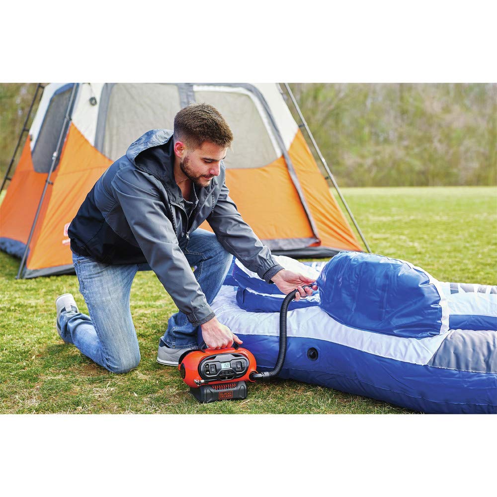 BLACK+DECKER Tire Inflator Portable Air Compressor, Air Pump for Inflatables, 3 Modes: Electric Outlet, 12V Car Adapter and Cordless 20V MAX, Battery Sold Separately (BDINF20C)