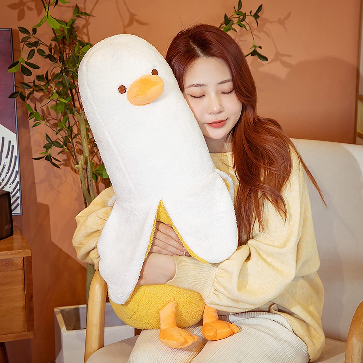 PEACHCAT Banana Duck Plush Toy Cute Plushie Hugging Plush Pillow Duck Stuffed Animal for Girls and Boys White 27.5"