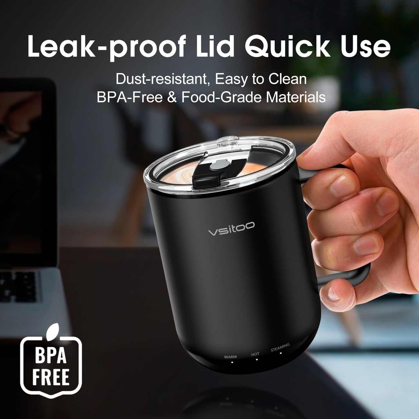 Vsitoo S3 Plus 14 oz Heated Coffee Mug – Smart Mug with App & Button Control, Electric Coffee Mug with 2–4H Battery, Ideal for Hot Drinks at Home, Office, or Gift Use, Black