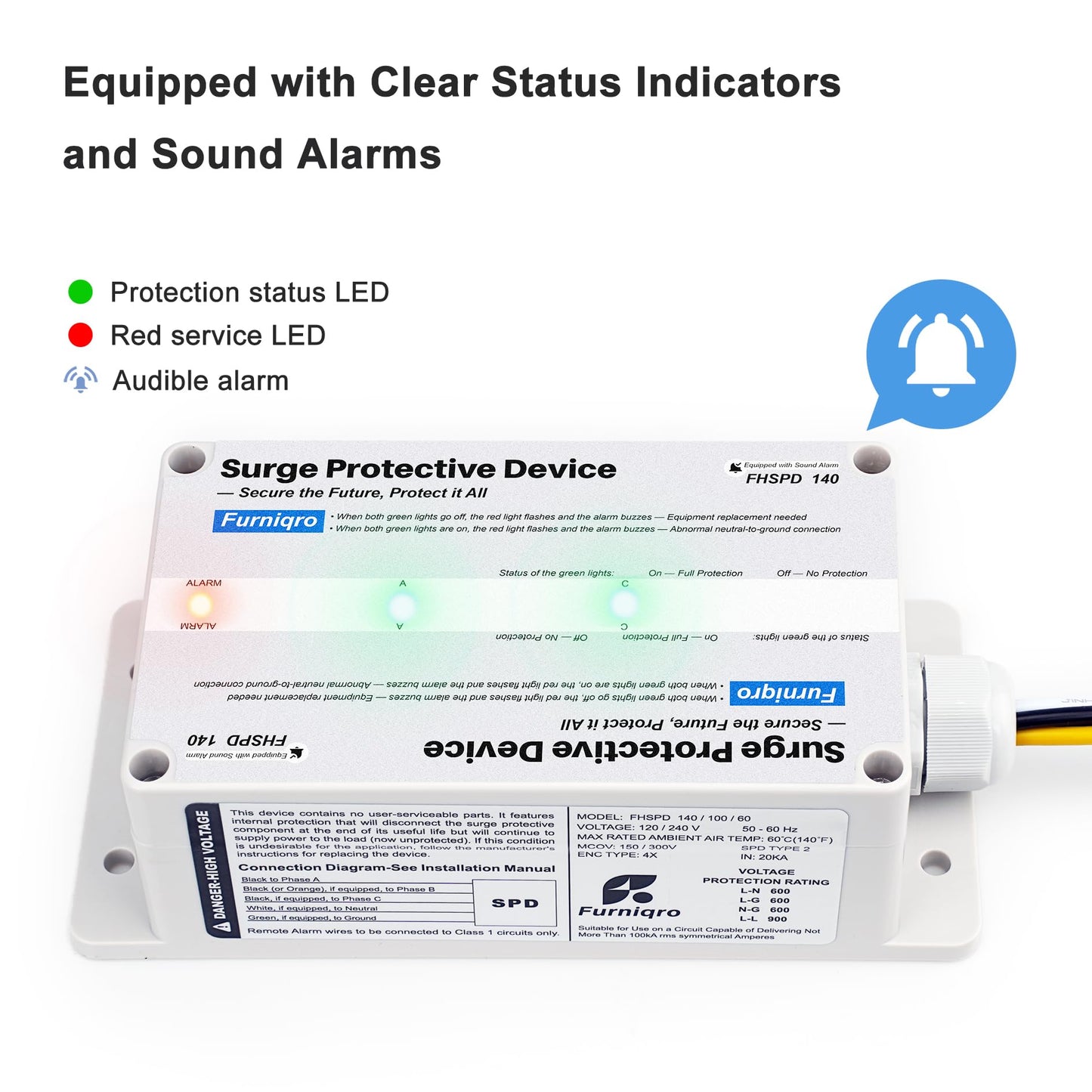 FHSPD140 Whole House Surge Protector FS140 Whole House Surge Protection Device Rated for 140,000 Amps, Whole Home Surge Protector, Indoor/Outdoor Use, 120/240V