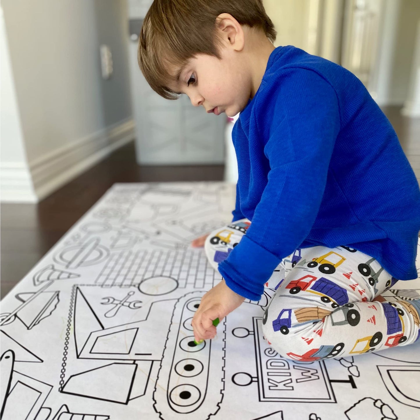 Tiny Expressions Giant Coloring Banner for Kids - Rolled, Not Creases - Coloring Table Cloth for Kids Activity - Construction Truck