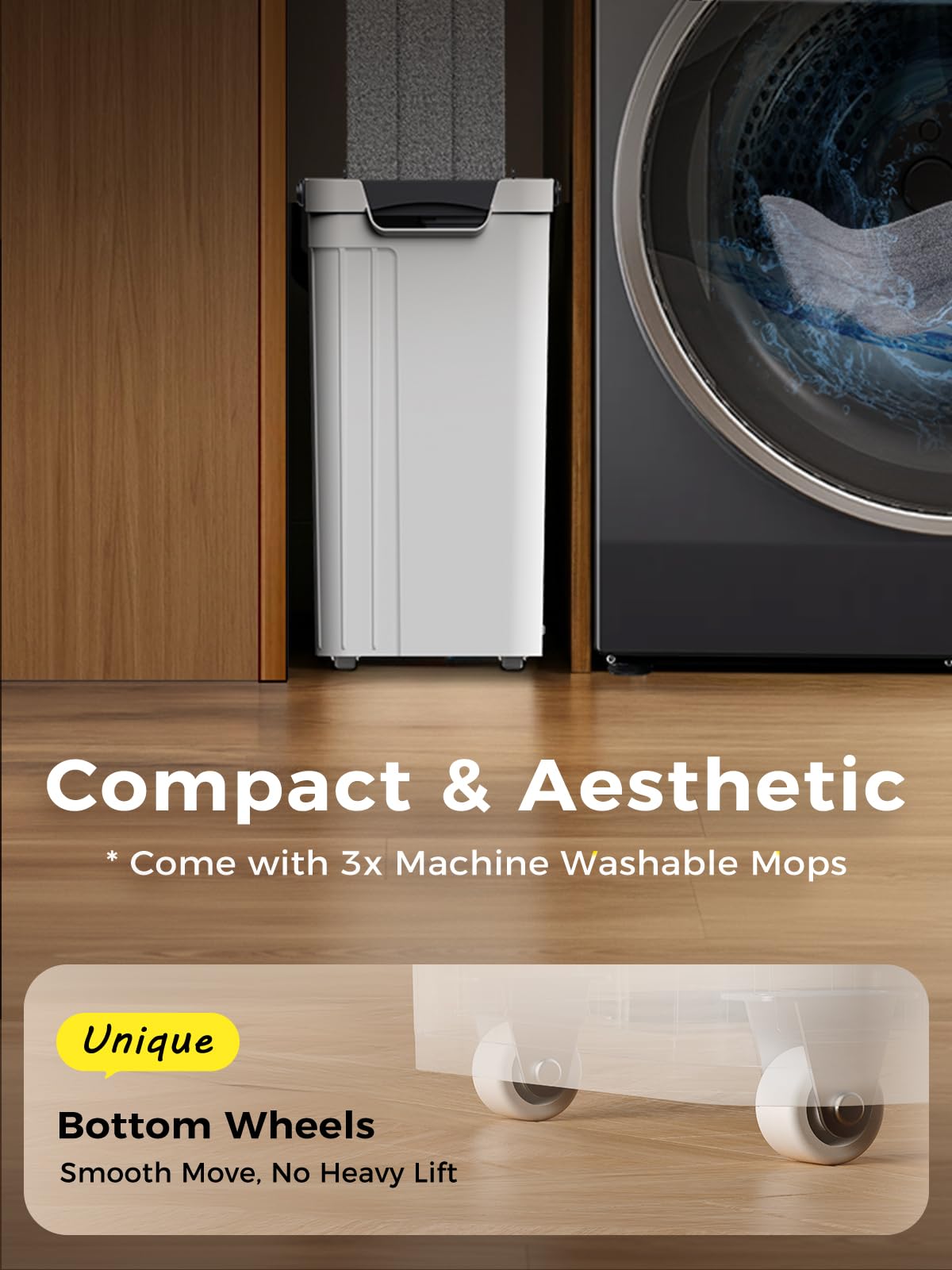 ADICOM Mop and Bucket Set | Auto-Spray Cleaning | Dirty Water Separation Keep Water Fresh | Flat Mop & Bucket with Wringer | 3x Washable Pads | High-efficiency Cleaning for All Floors Tile Wall Window