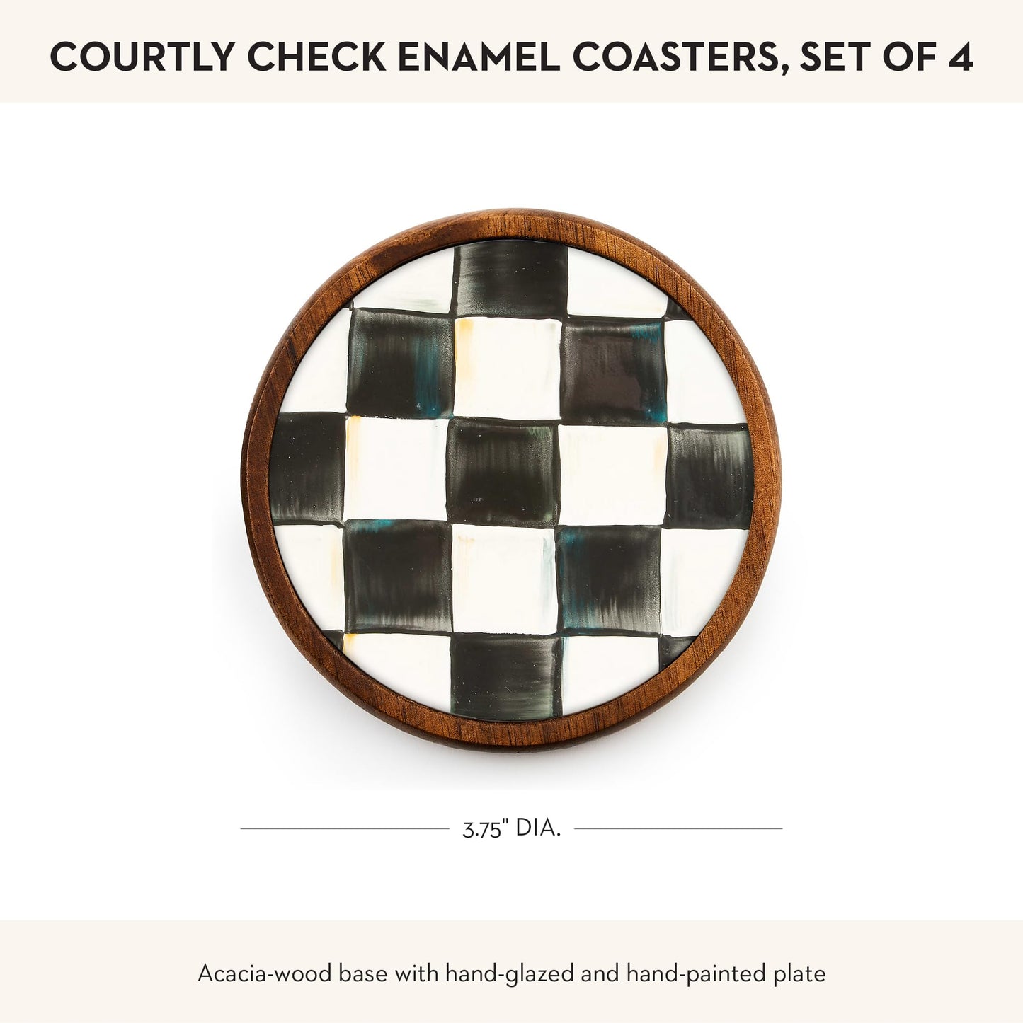 MacKenzie-Childs Courtly Check Round Enamel Coasters, Table Coasters for Drinks, Set of 4