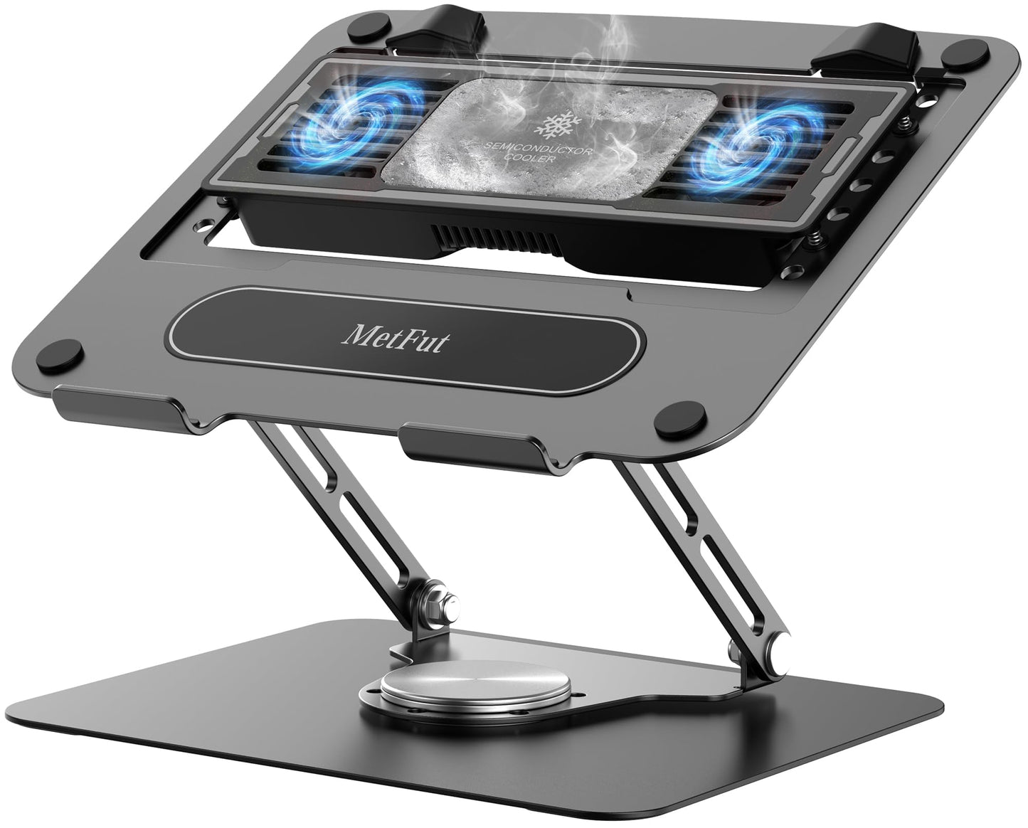 Metfut Laptop Cooling Pad with Detachable Fan & Cooler, Adjustable Height & Angle, 360 Rotation Base, Carbon Steel Framework, Ultra-Quiet & Super Sturdy for Laptop, DJ Mixer Workstation, and Home