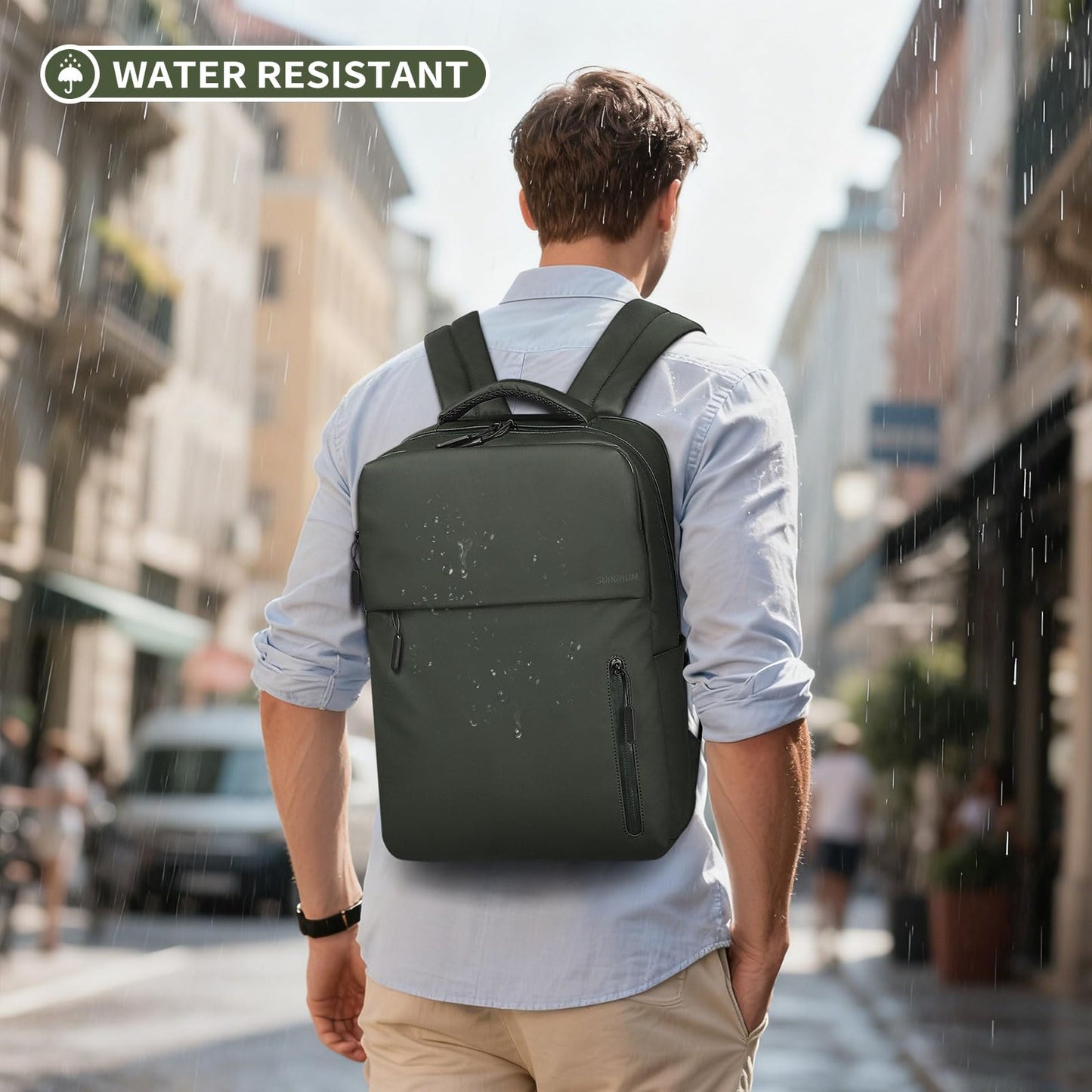 SUIKIHUM Lightweight Commute Backpack for Men & Women, Water-Resistant Travel Daypack with 15.6-Inch Laptop Compartment & Anti-Theft Pockets, Forest Green
