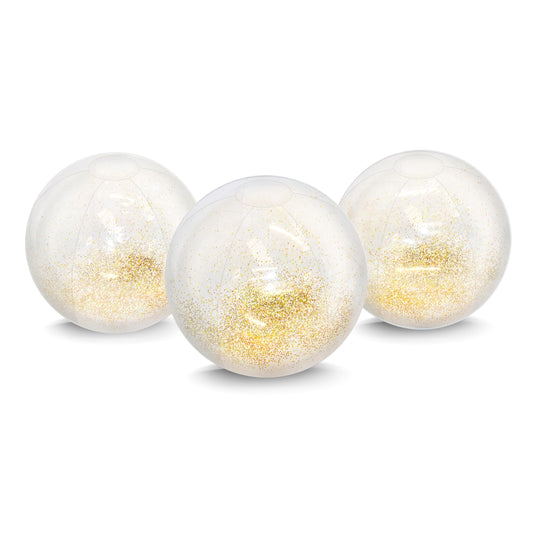 Coconut Float Jumbo Glitter Beach Ball 3 Pack - 3 Large Inflatable Gold Glitter Beach Balls - Great for Summer Parties & Swim Events