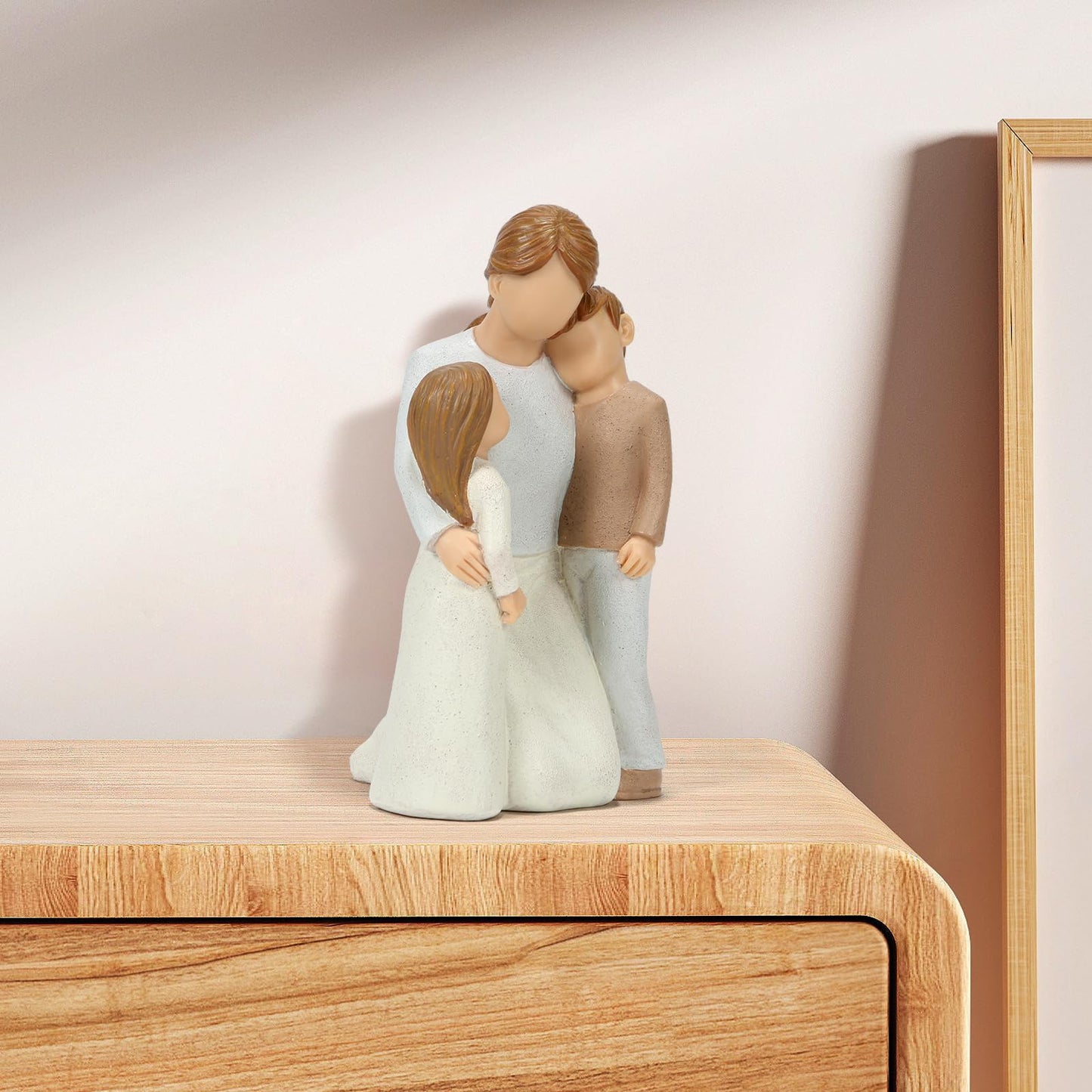 Symbullize Mom and 2 Kids Figurines, Mother Cuddle Kids Statues, Sculpted Hand-Painted Figures Love My Mom Gift for Mother’s Day Anniversary Birthday Christmas