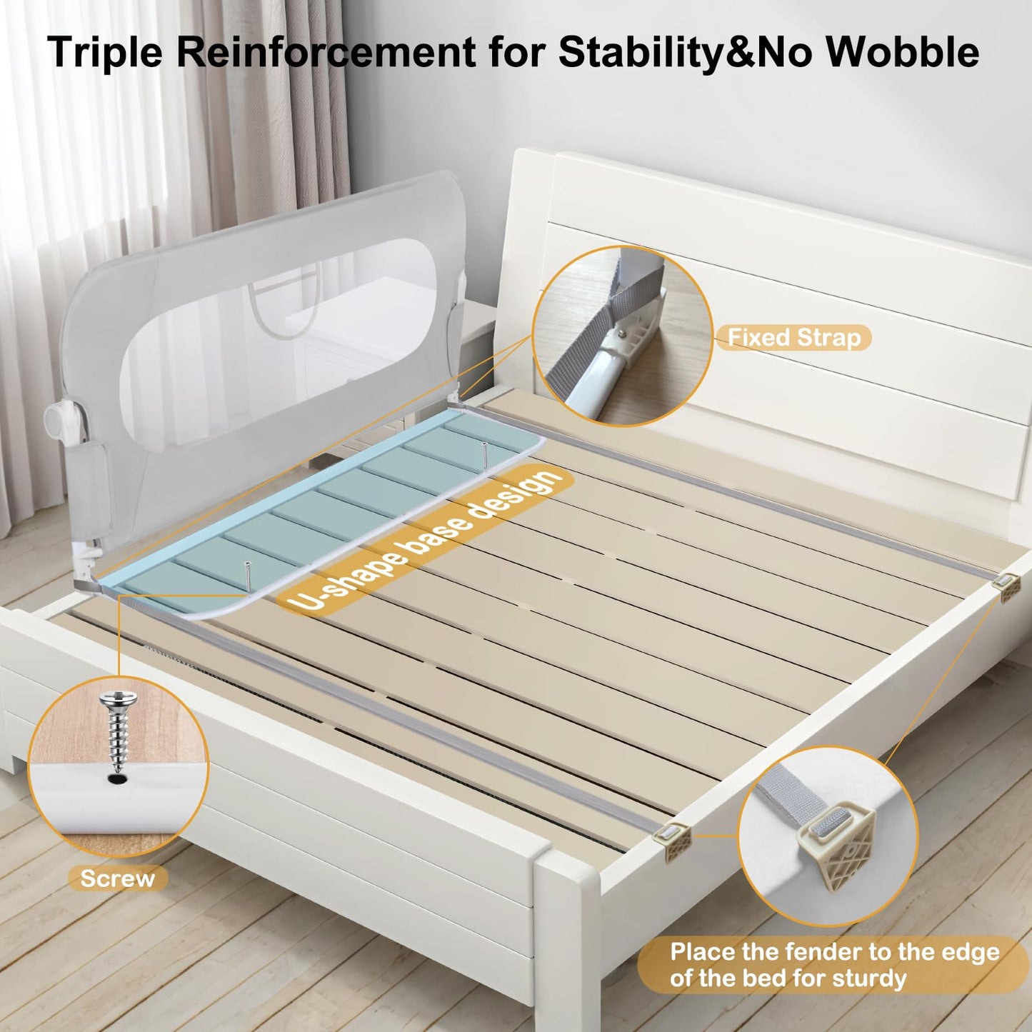 UNAPHO Bed Rail for Toddlers,Swing Down Kids Bed Rails Guard for Twin,Full,Queen,Bunk Size Bed,Extra Tall Child Bed Rail Guard with Reinforced Anchor Safety System,Grey
