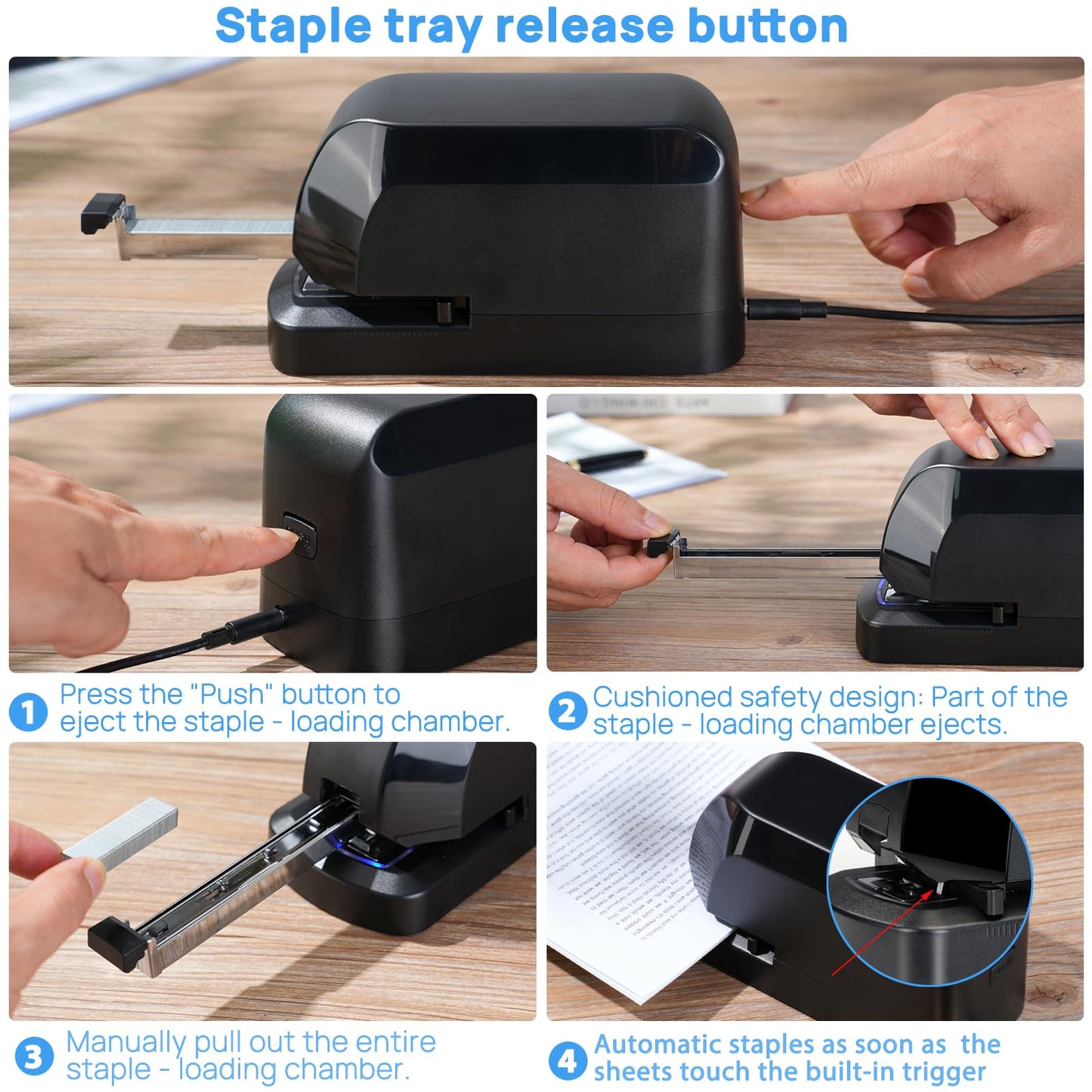 Electric Stapler for Desk Value Pack, 45 Sheet Capacity, Includes 1500 Staples & Staple Remover, No-Jam, Faster Stapling, AC Adapter Powered, Black