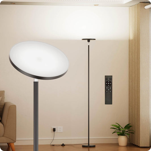 Dimmable Floor Lamp with Remote，Floor Lamps for Living Room Bedroom Office，Adjustable Brightness (10%-100%)and Color Temperature (3000k- 6000k )，Standing Lamp Tall Lamp with Foot Switch (black)