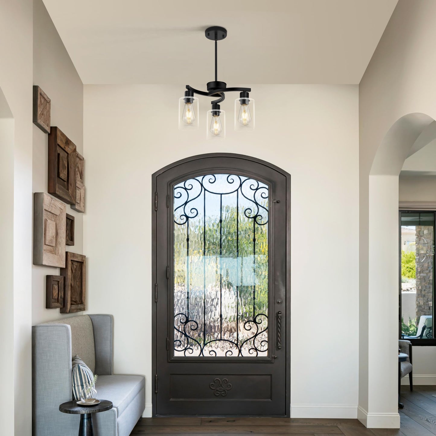 Syltherra 3 Light Modern Dining Chandeliers Over Table，Black Light Fixture for Dining Room，Farmhouse Chandelier with Glass Shade，Industrial Pendant Lights Kitchen Island，Foyer,Hallway, Bedroom