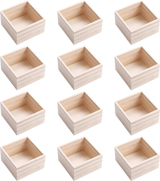 CALPALMY (12 Pack) 6" x 6" Unfinished Wooden Box Storage Organizer Small Wooden Boxs for Art Crafts Collectibles Home Venue Decor