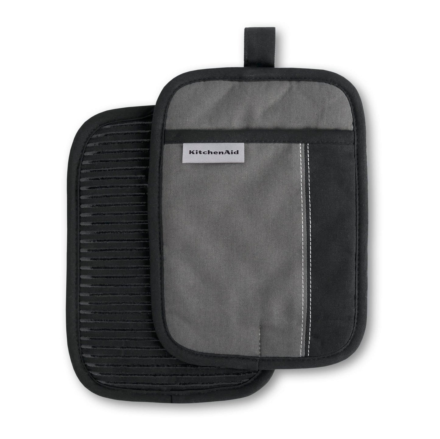 KITCHENAID Beacon Two-Tone Pot Holder 2-Pack Set, Contour Silver/Matte Black, 7"x10"