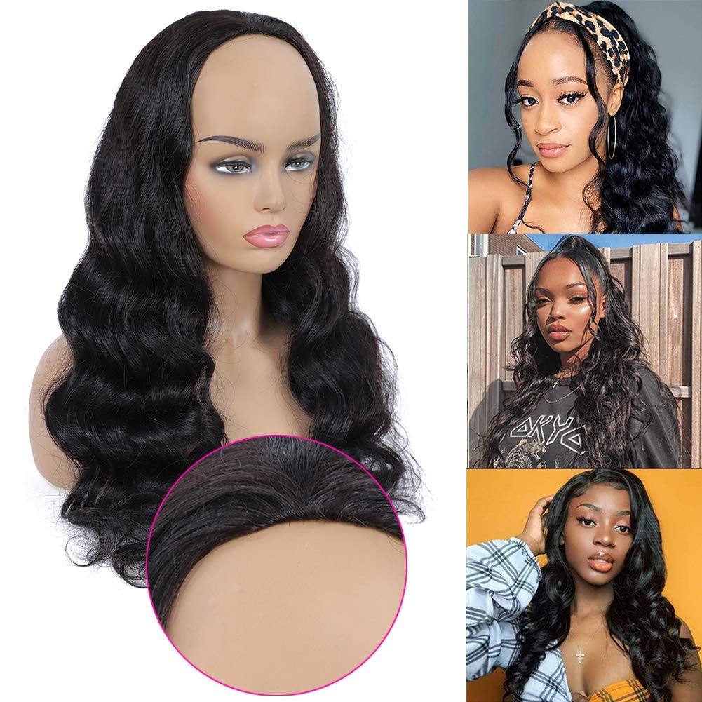 Urbeauty Half Wigs for Black Women Human Hair 14 inch Body Wave Human Hair Wigs, 10A Clip on Wig for Black Women Brazilian Virgin Human Hair 3/4Wigs