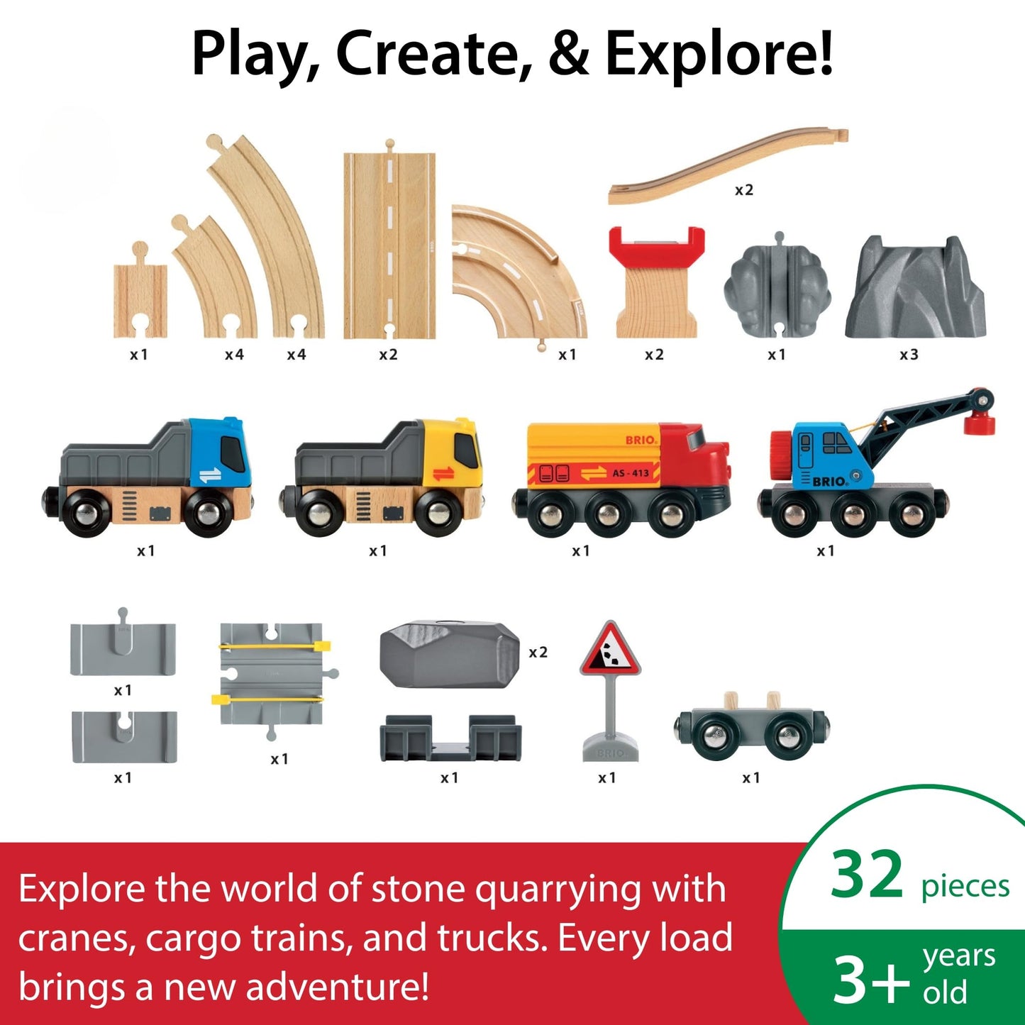 BRIO World Rail & Road Loading Set - 32-Piece FSC-Certified Wood Train Set & Accessories - Special Crane Car, Flatbed, Tracks, & More - Works with All Wooden Railway Sets - Fun Play for Ages 3+