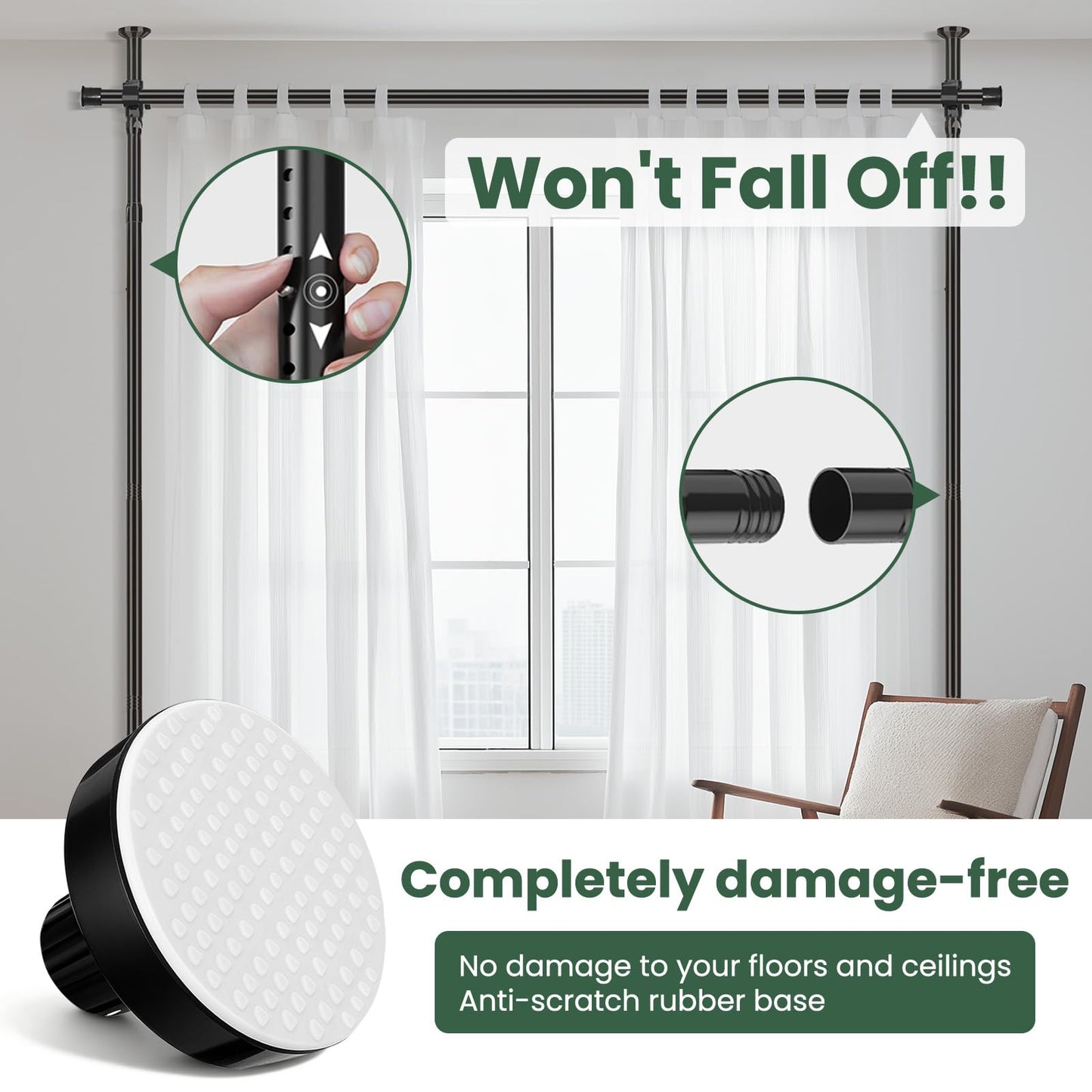 Jilron Room Divider Curtain Rod Tension Rod No Drilling, Adjustable Height, Quick Setup for Rental, Dorm, Bedroom, Office(Black - W72-200 × H43-120 in)