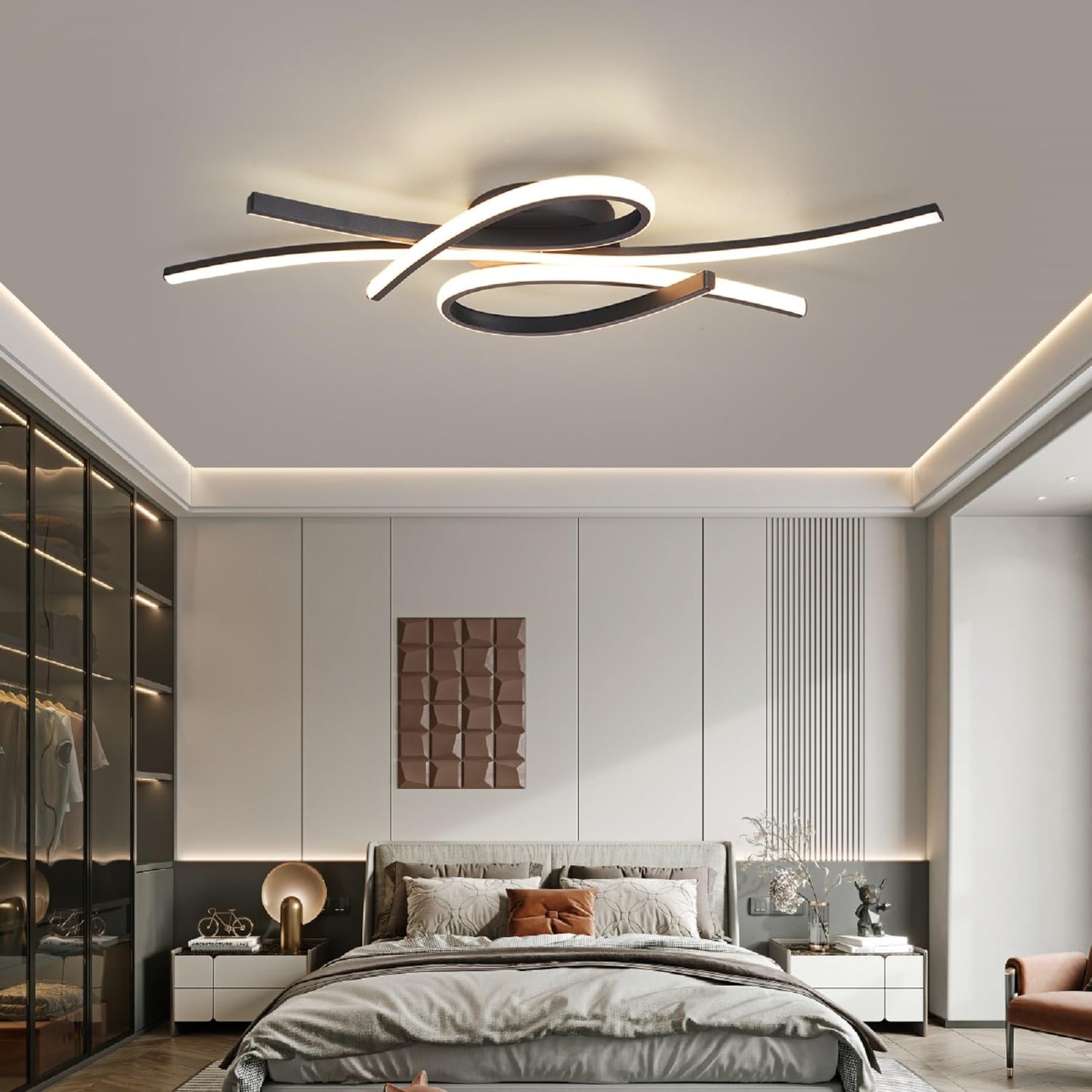 Modern LED Ceiling Light Fixture,40W 2600 Lumen ,Flush Mount Ceiling Chandelier,Ceiling Lamp for Kitchen Bedroom Study Living Room Office Dining Room,Dimming Remote Control (Matte Black-S)
