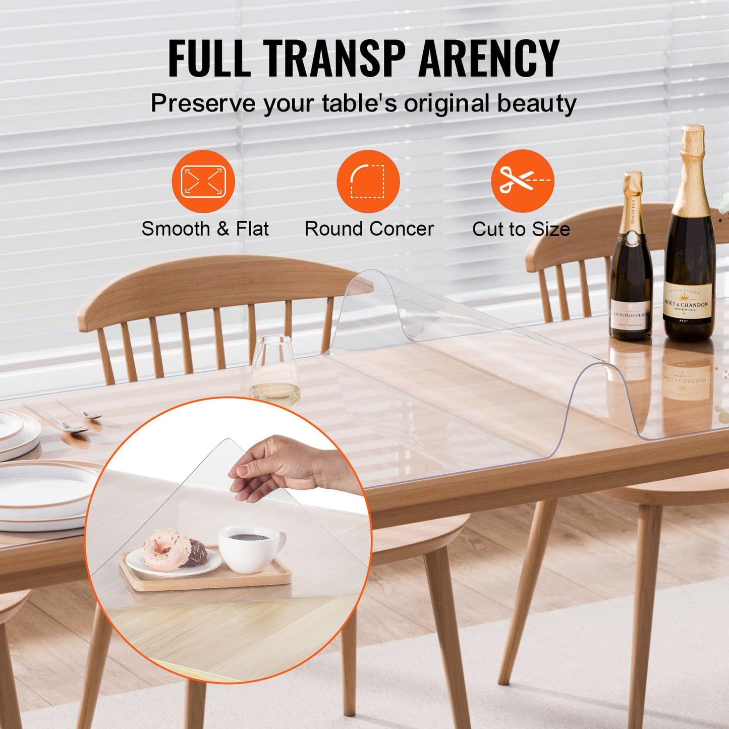 VEVOR Plastic Table Cover, 42 x 96 Inch 1.5 mm Thick Clear Rectangle PVC Desk Mat Protector, Waterproof & Easy Cleaning Desk Pad Tablecloth, for Office Dresser, Dining Room, Night Stand