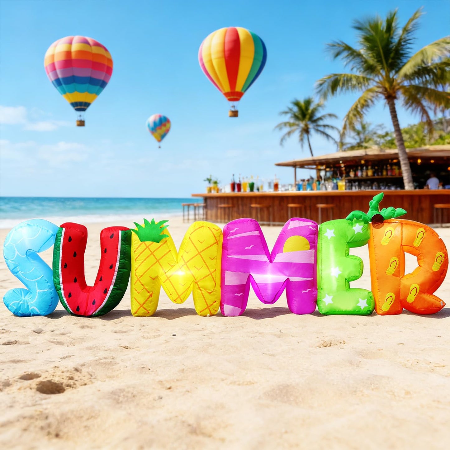 DomKom 8FT Summmer Inflatable Outdoor Decorations, Build-in LED Lights Holiday Blow Up Yard Decoration, for BBQ Holiday Party, Outdoor,Garden, Yard Lawn Décor